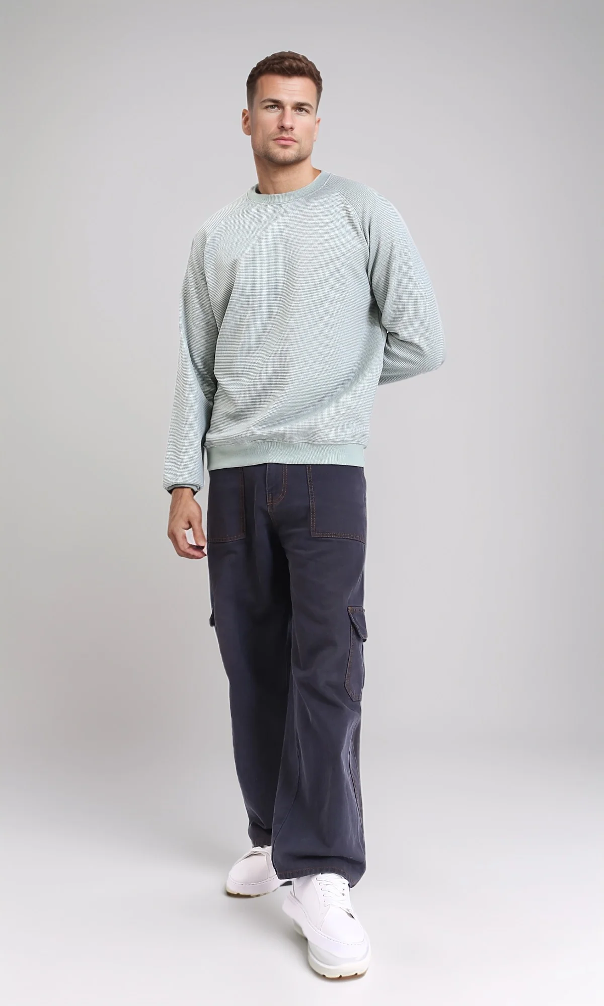 R214877 - Self Patterned Slip On Sweatshirt - Pastel Mint - Image 5