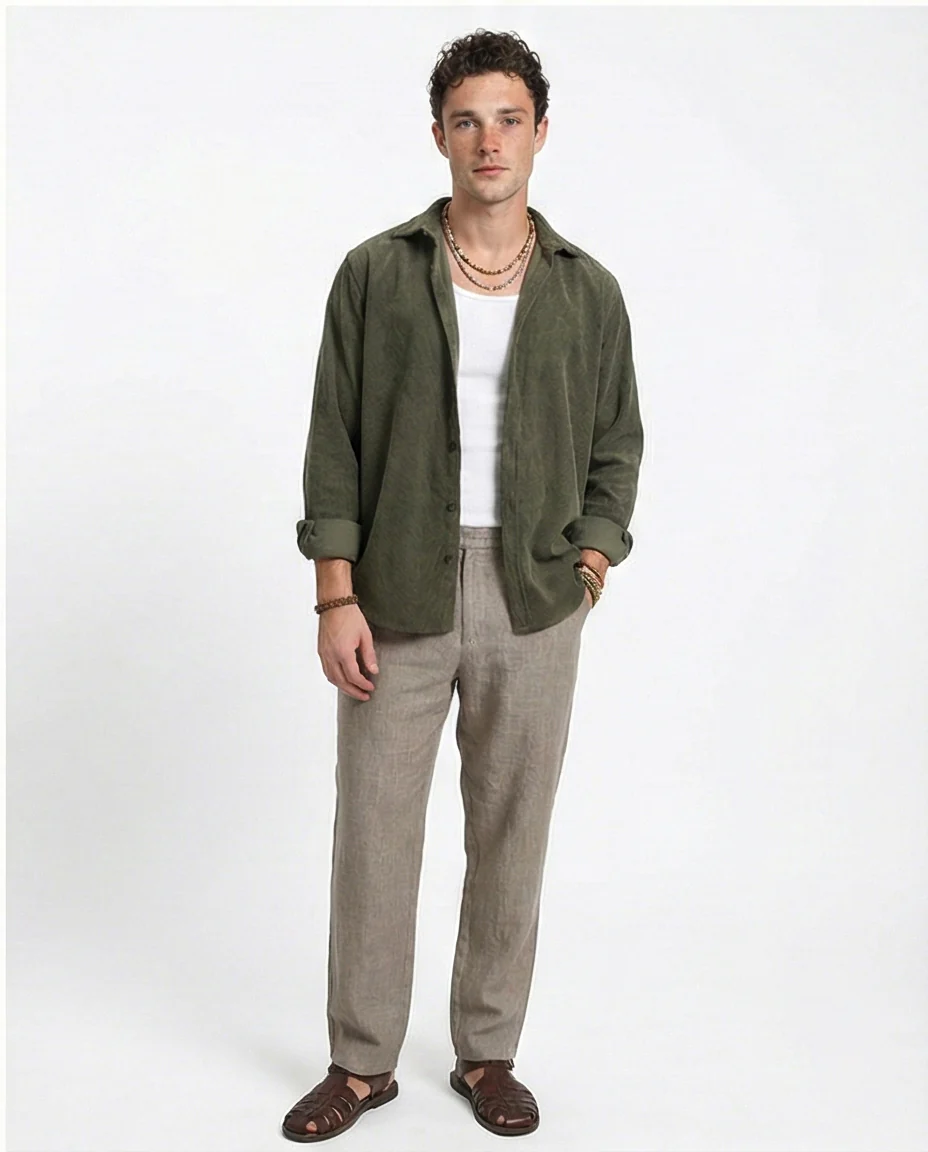 R214897 - Buttons Down Suede Long Sleeve Shirt - Army - Image 4