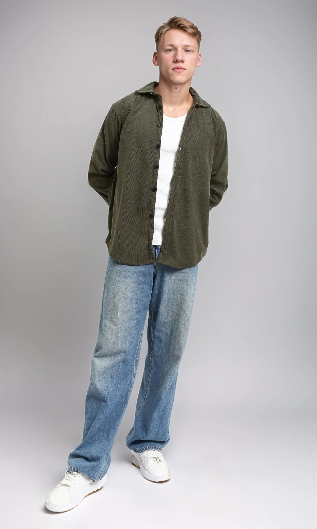 R214897 - Buttons Down Suede Long Sleeve Shirt - Army - Image 5