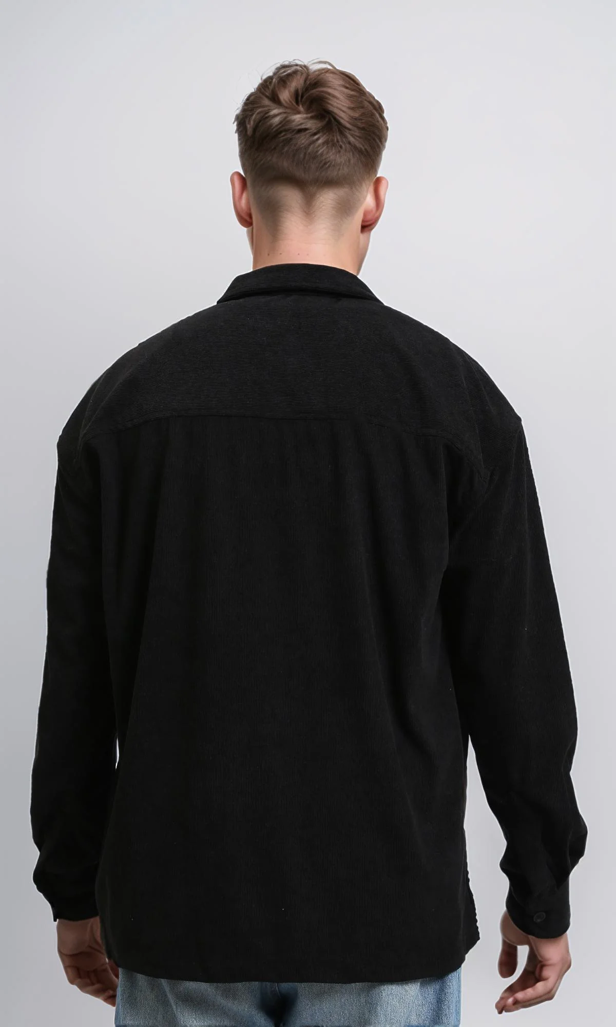 R214898 - Suede Long Sleeve Shirt with Front Pockets - Black - Image 2