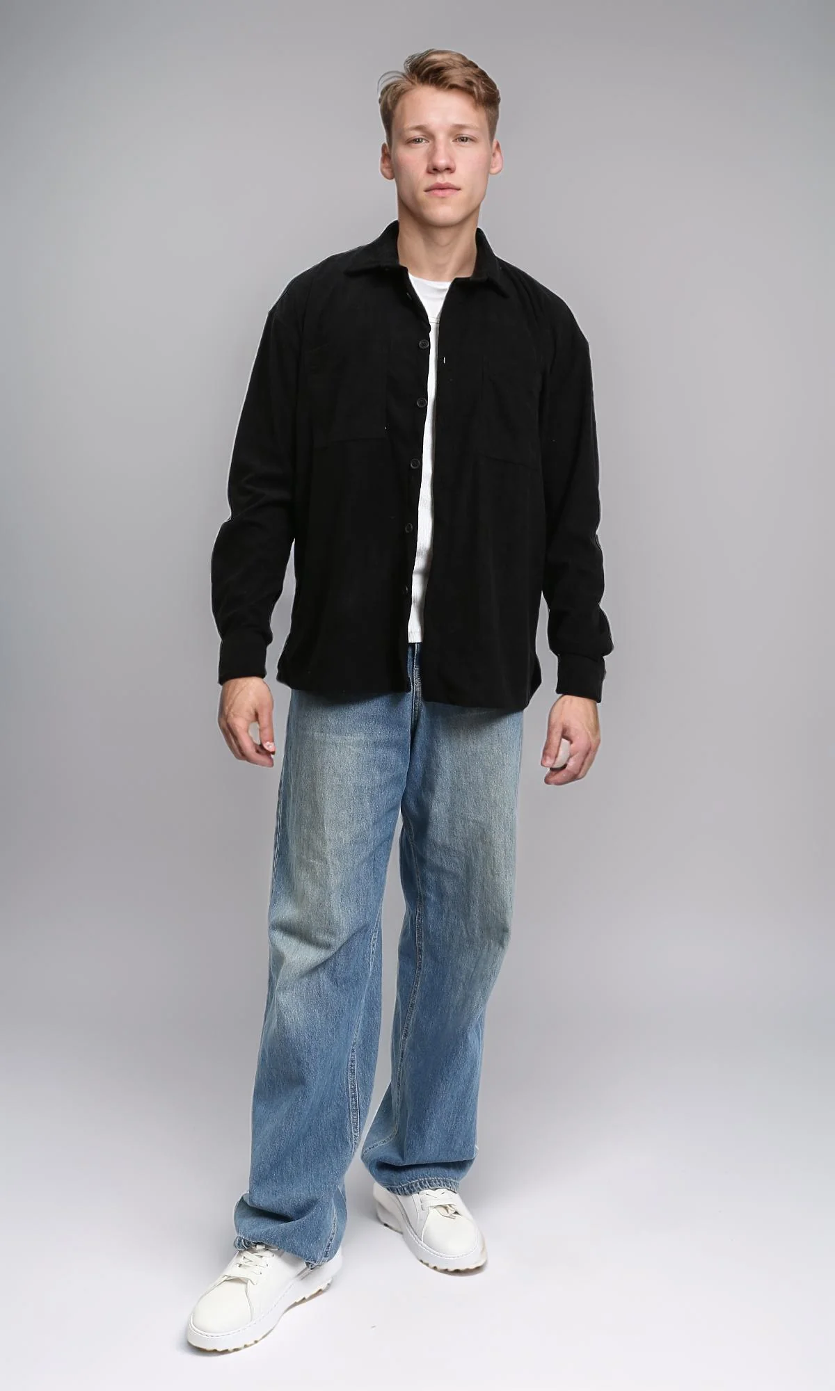 R214898 - Suede Long Sleeve Shirt with Front Pockets - Black - Image 4