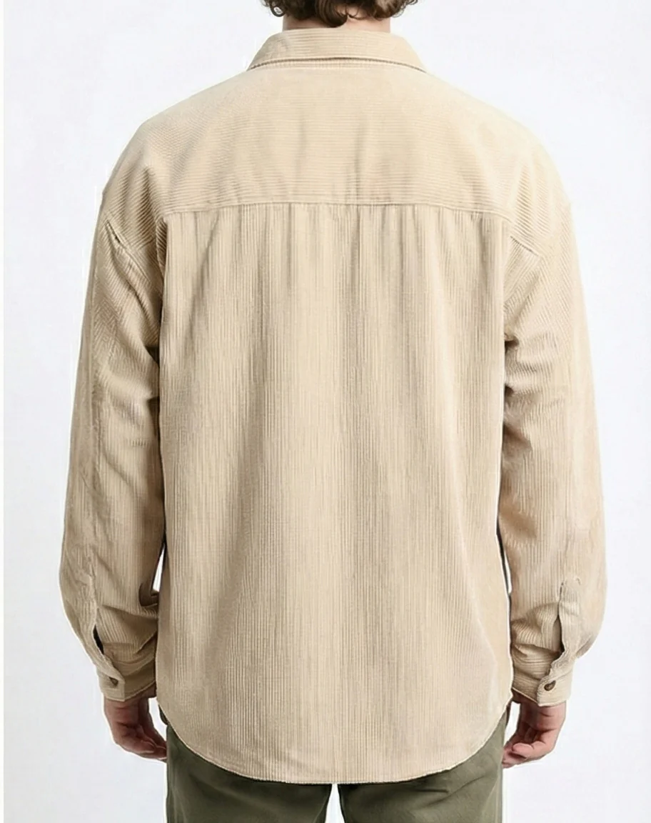 R214899 - Casual Long Sleeve Ribbed Shirt - Beige - Image 2