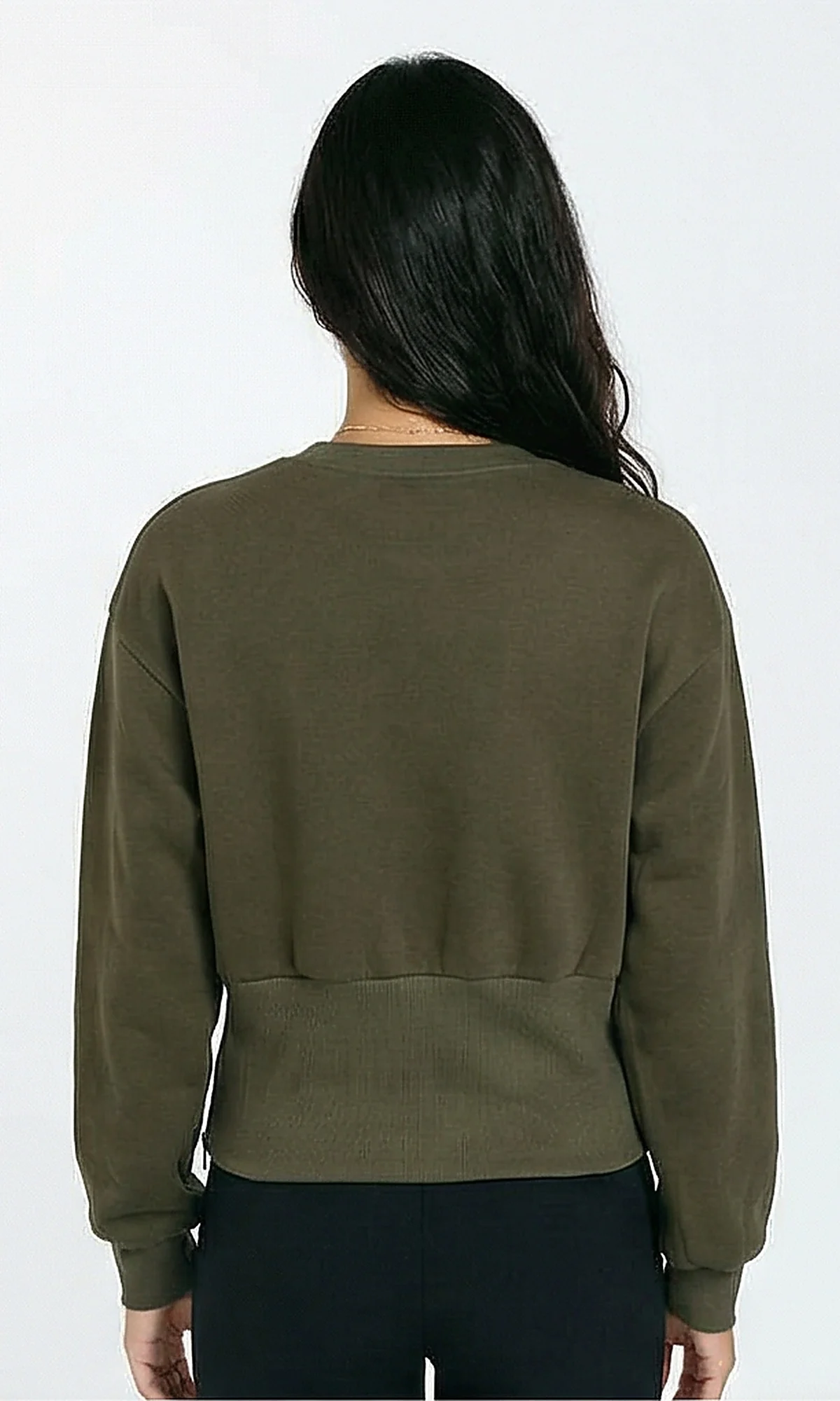 R214911 - Crew Neck Printed Sweatshirt with Corset Waist - Dark Khaki - Image 2