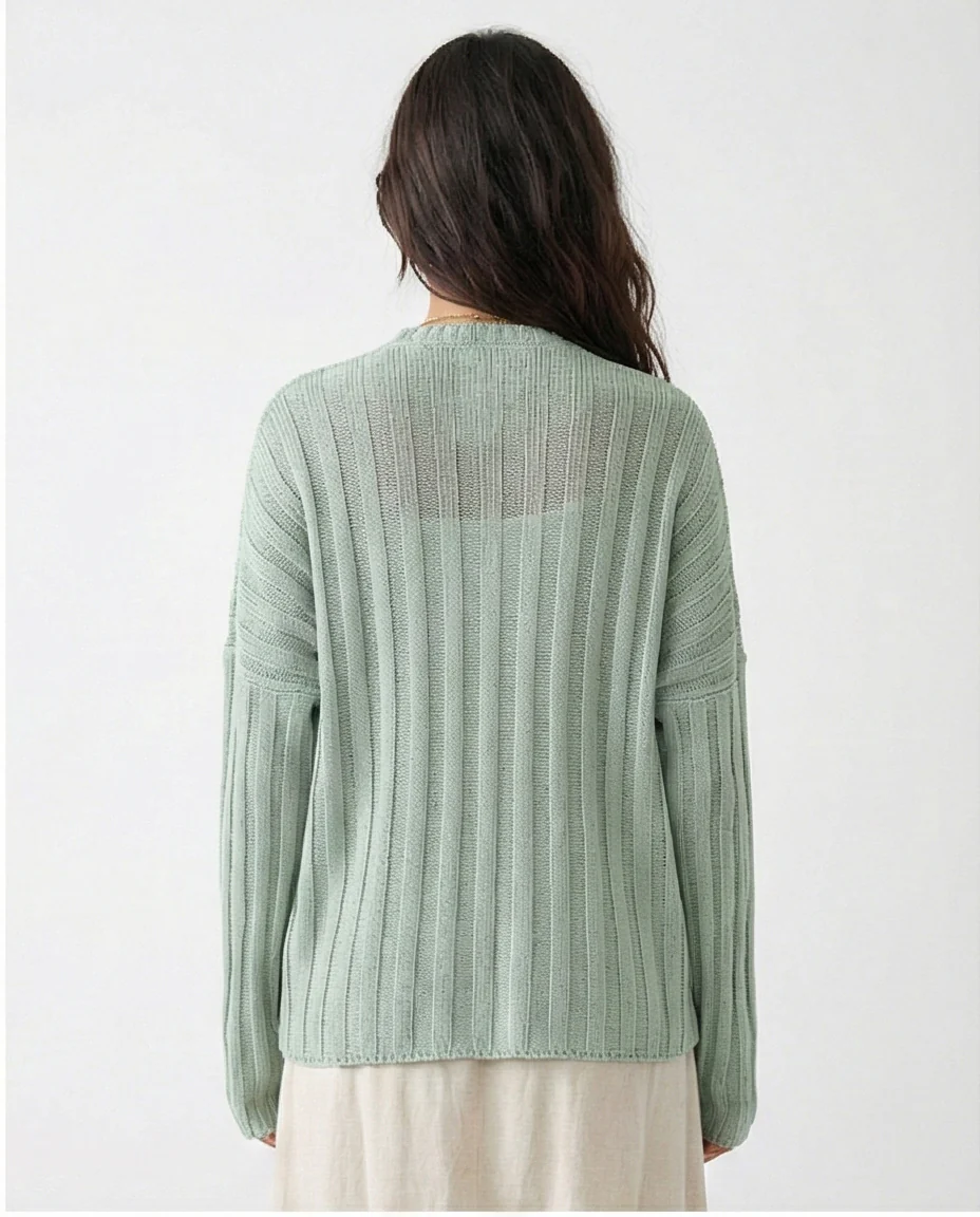 R214918 - Ribbed Knit Relaxed Fit Pullover - Light Mint - Image 2