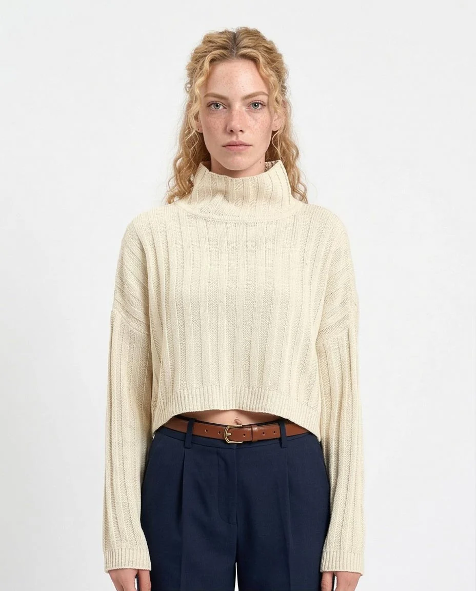 Ravin Women’s Ribbed Mock-Neck Cropped Sweater – Cream - R214923
