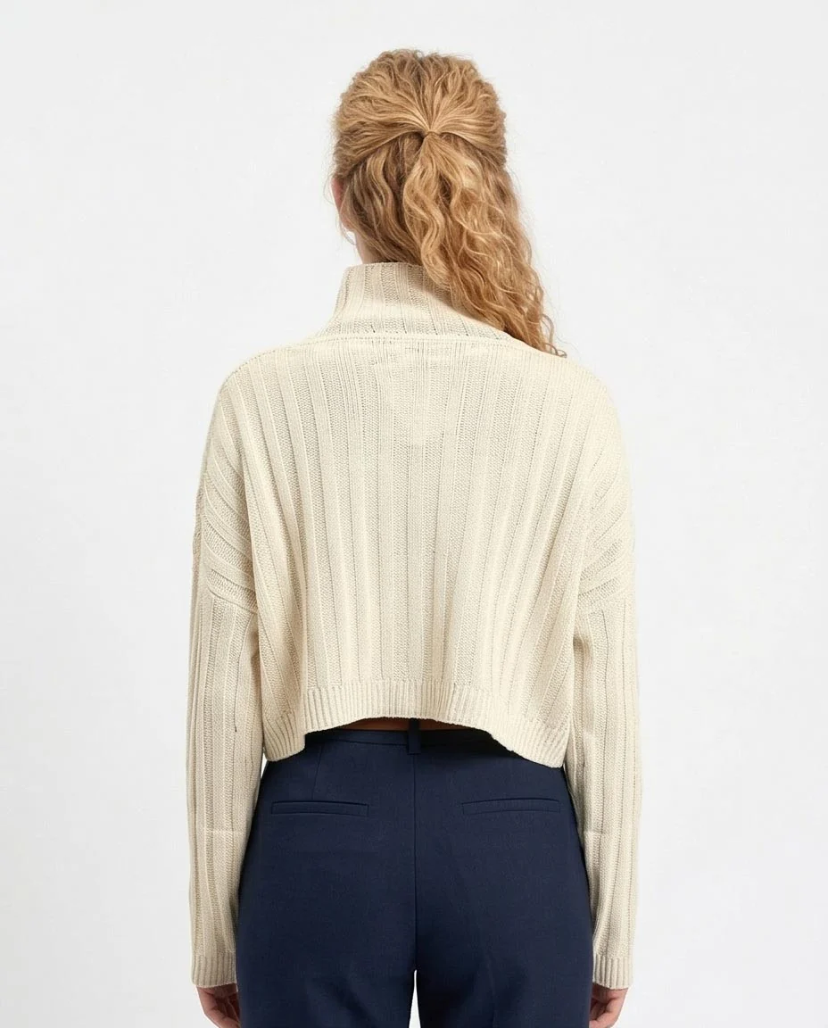 Ravin Women’s Ribbed Mock-Neck Cropped Sweater – Cream - R214923 - Image 2