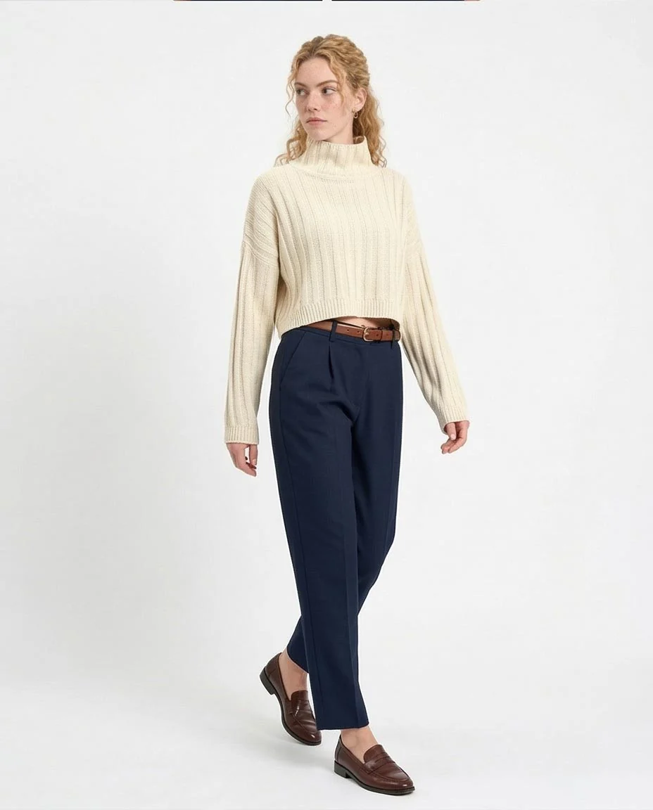 Ravin Women’s Ribbed Mock-Neck Cropped Sweater – Cream - R214923 - Image 5