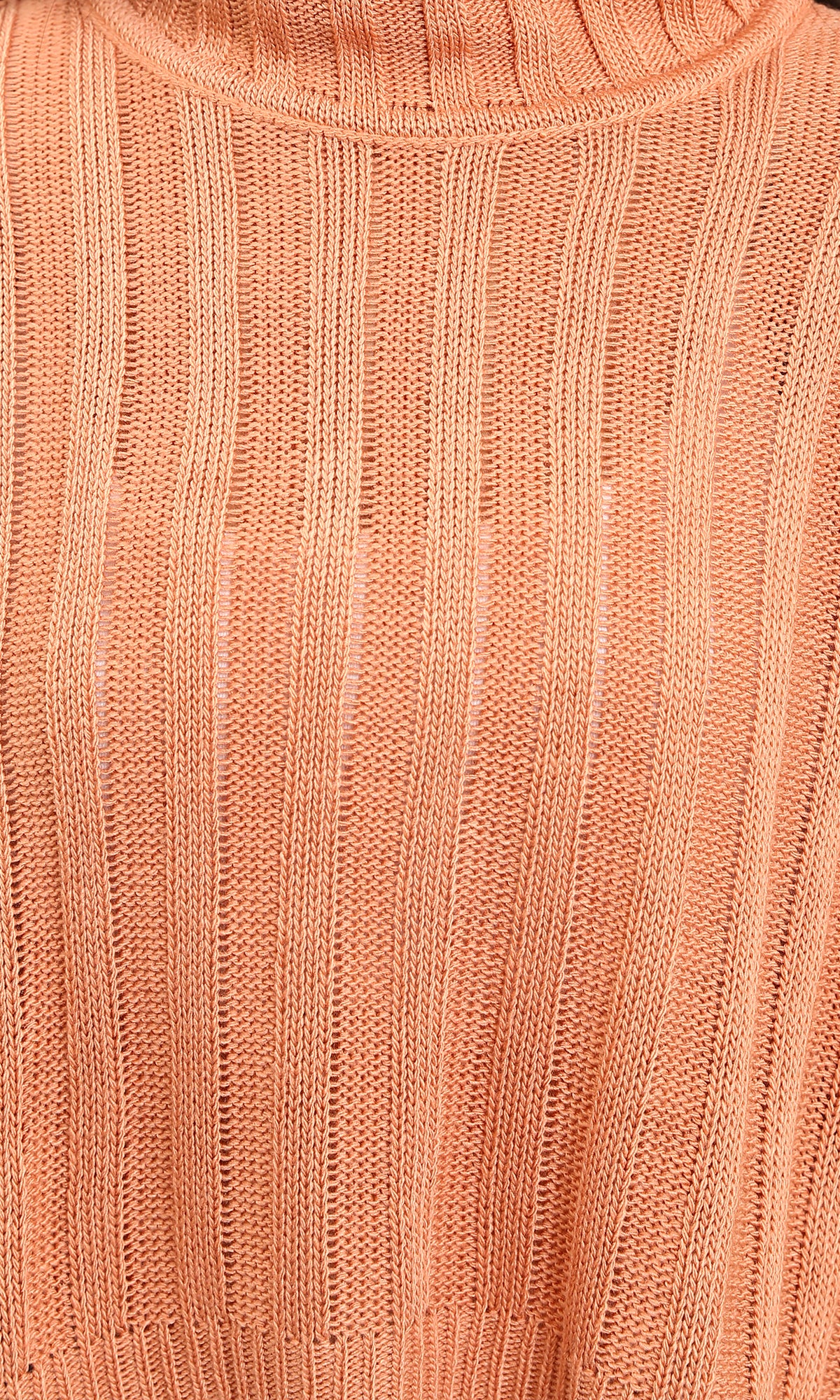 Ravin | Women’s Apricot Ribbed Funnel Neck Cropped Sweater - Coral - R214924 - Image 3