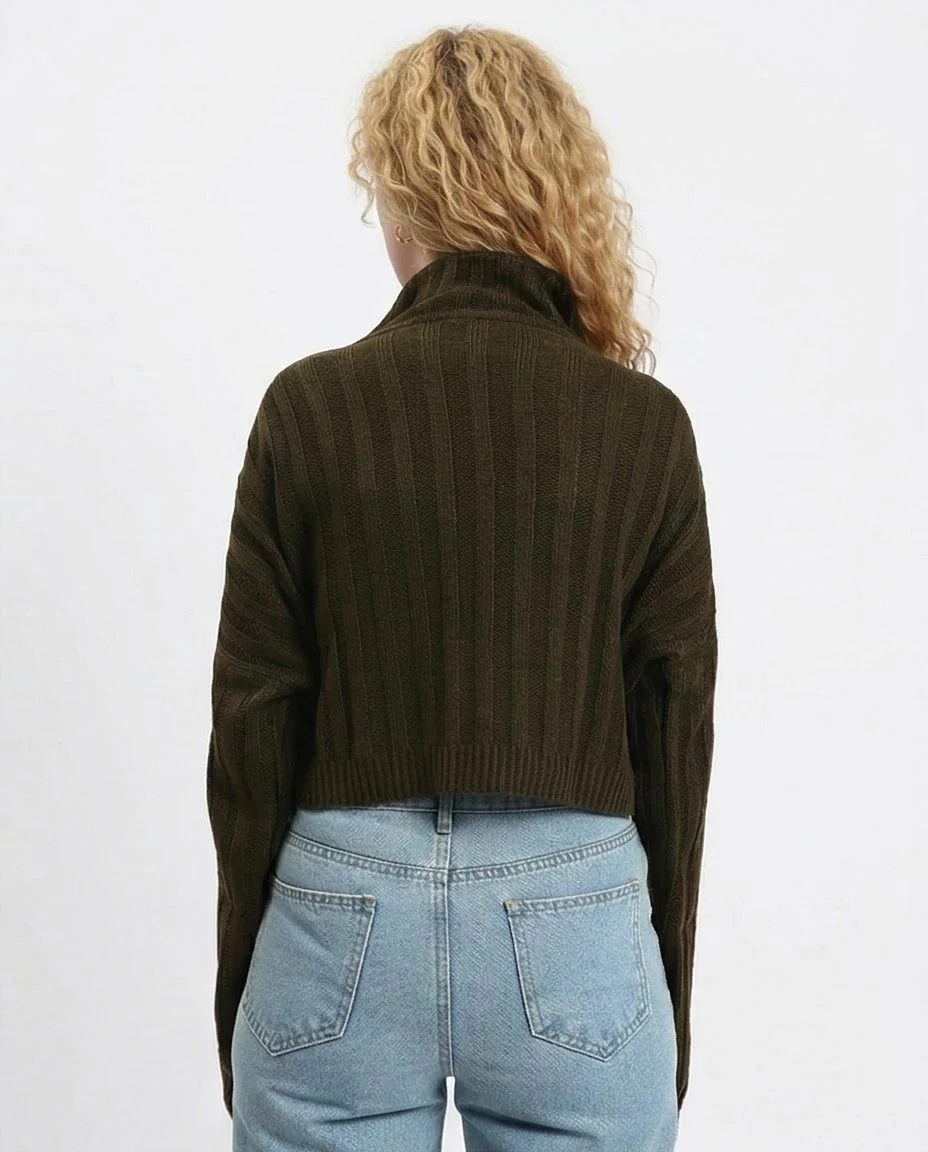 Ravin Olive Ribbed Mock-Neck Cropped Sweater - R214925 - Image 2