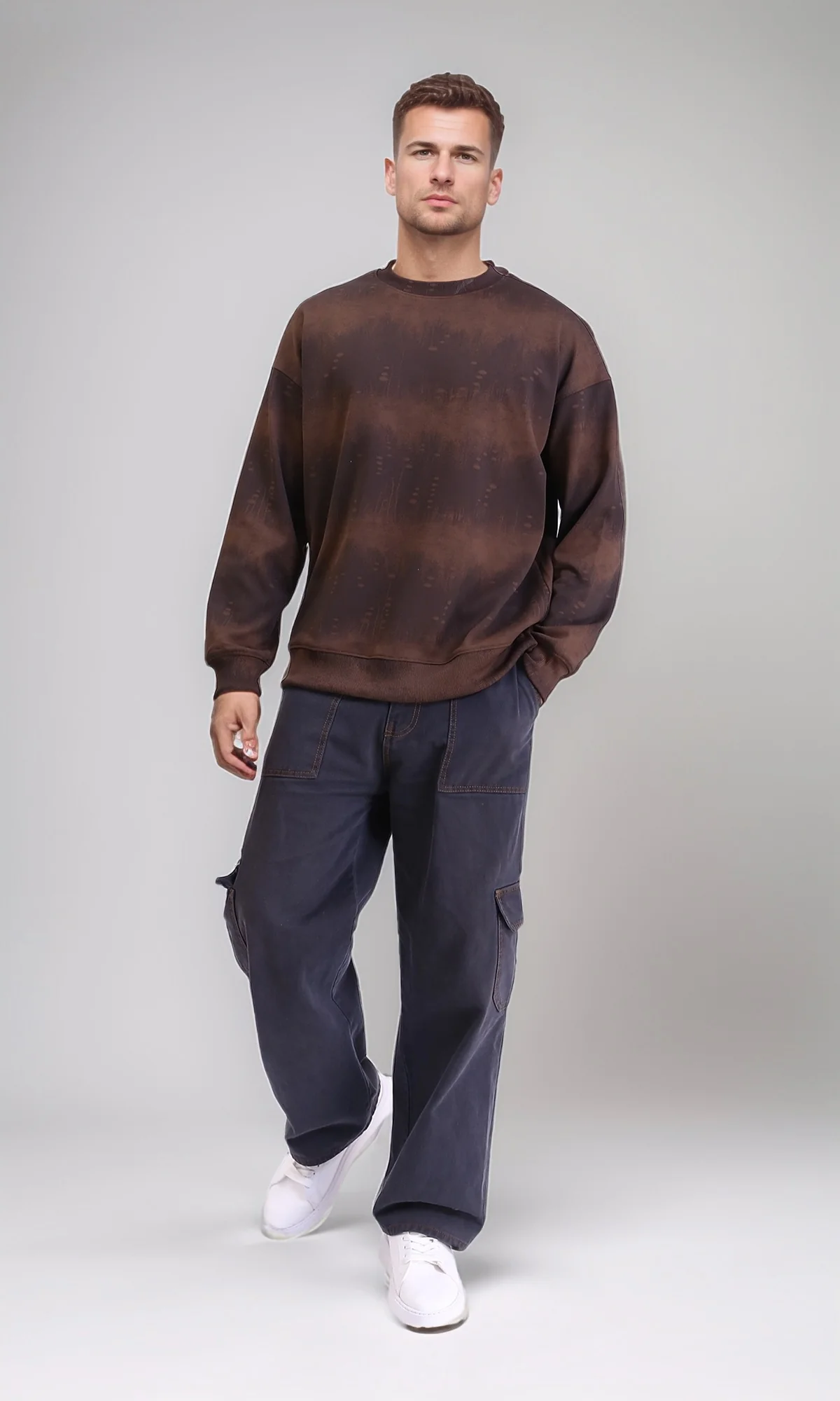 R214927 - Patterned Long Sleeves Comfy Sweatshirt - Brown - Image 4