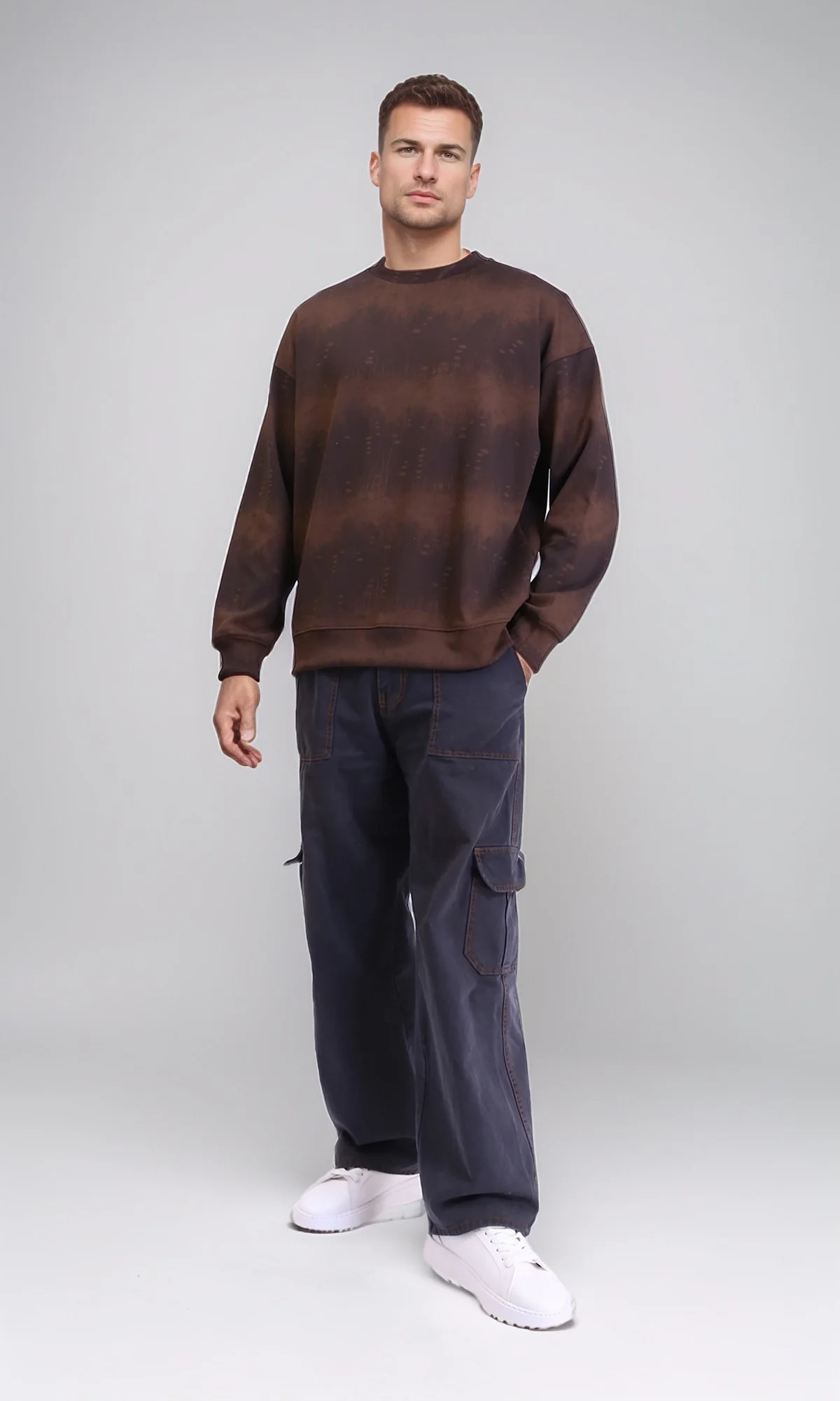 R214927 - Patterned Long Sleeves Comfy Sweatshirt - Brown - Image 5
