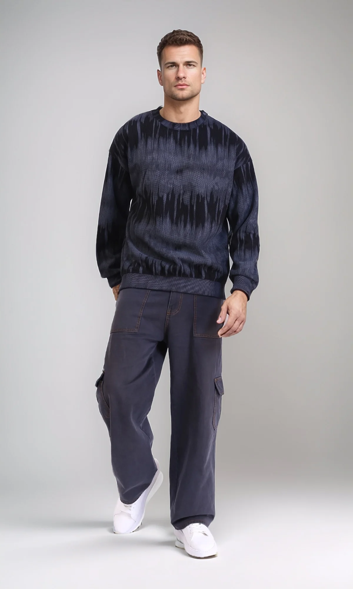 R214929 - Patterned Long Sleeves Comfy Sweatshirt - Black - Image 4