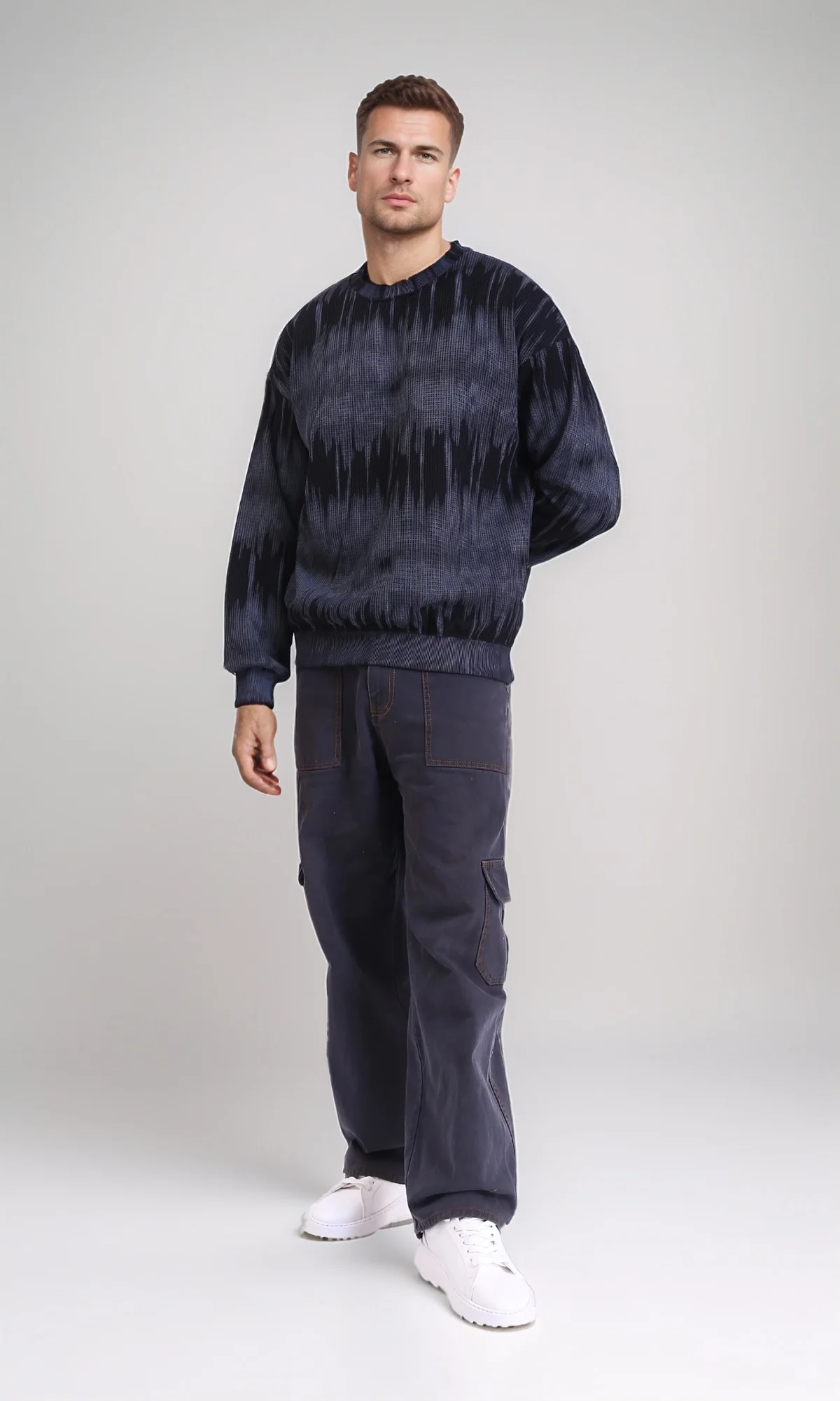 R214929 - Patterned Long Sleeves Comfy Sweatshirt - Black - Image 5