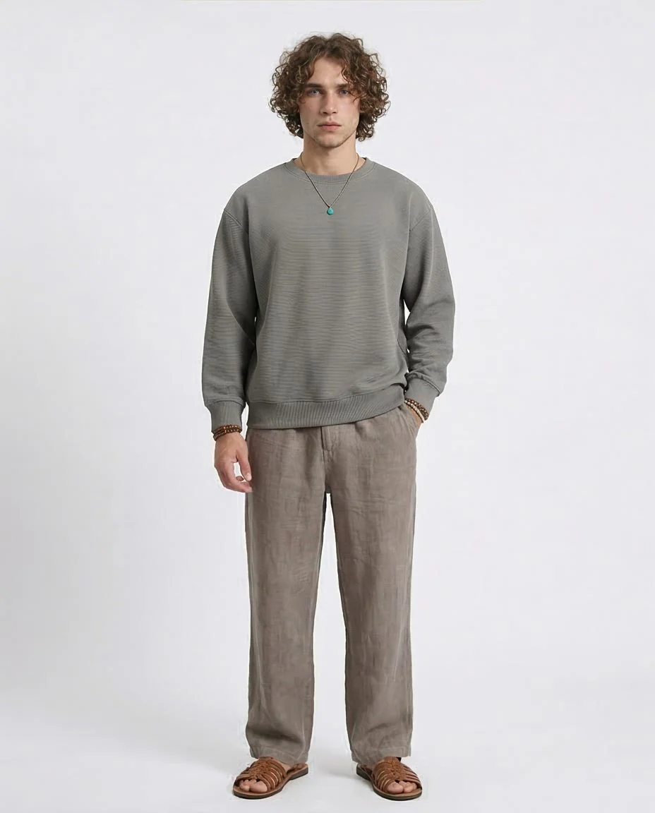 RAVIN Men’s Oversized Ottoman Ribbed Sweatshirt with Contrast Piping - Dark Grey - R214979 - Image 3