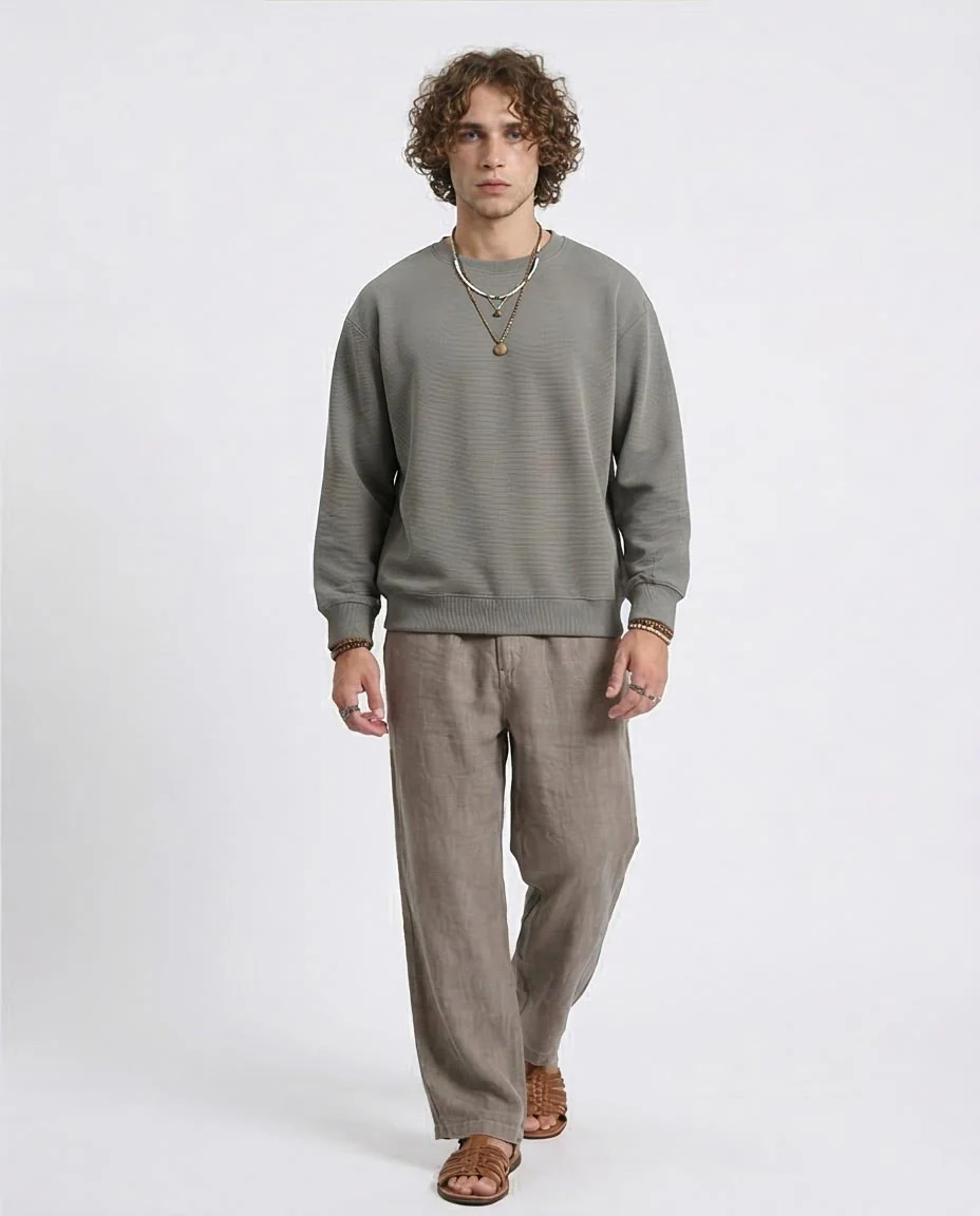 RAVIN Men’s Oversized Ottoman Ribbed Sweatshirt with Contrast Piping - Dark Grey - R214979 - Image 5