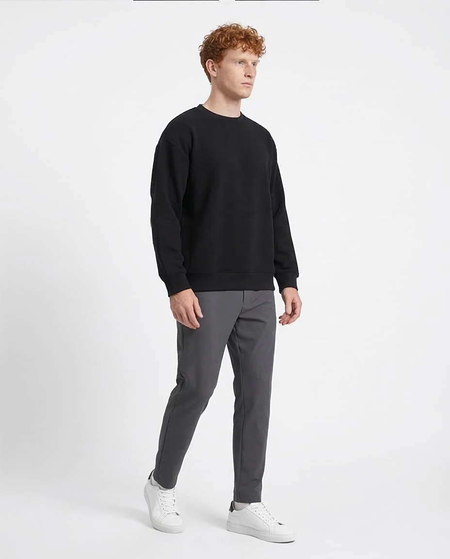 RAVIN Men’s Textured Relaxed-Fit Sweatshirt with Contrast Piping Detail - Black - R214980 - Image 5
