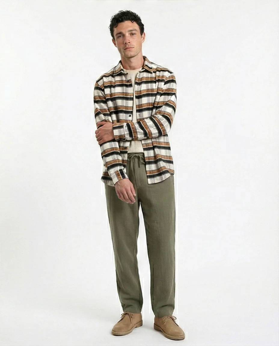 R215011 - Long Sleeves Checkered Casual Shirt - Brown, Black & White - Image 5