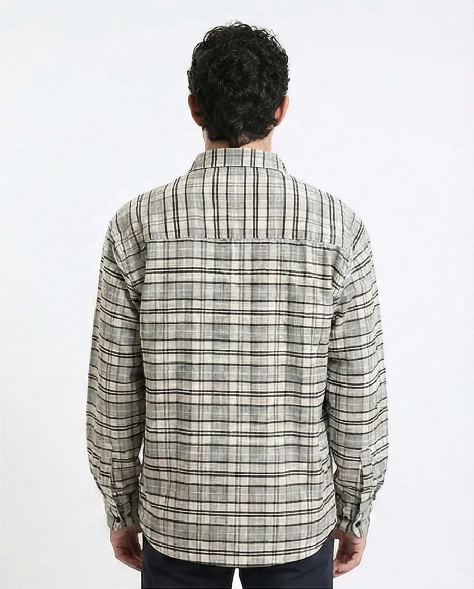 R215014 - Plaid Winter Shirt with Front Pocket - Light Grey & Beige - Image 2