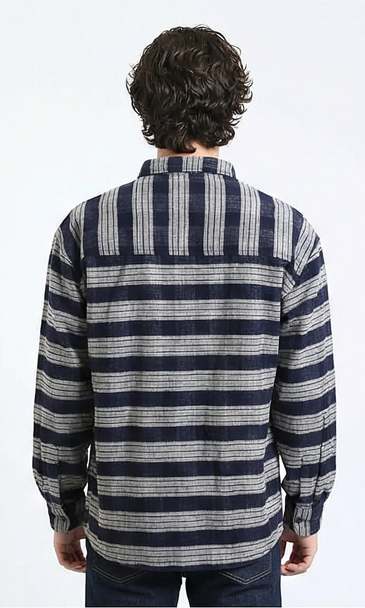 R215015 - Plaid Winter Shirt with Front Pocket - Light Grey & Navy Blue - Image 2