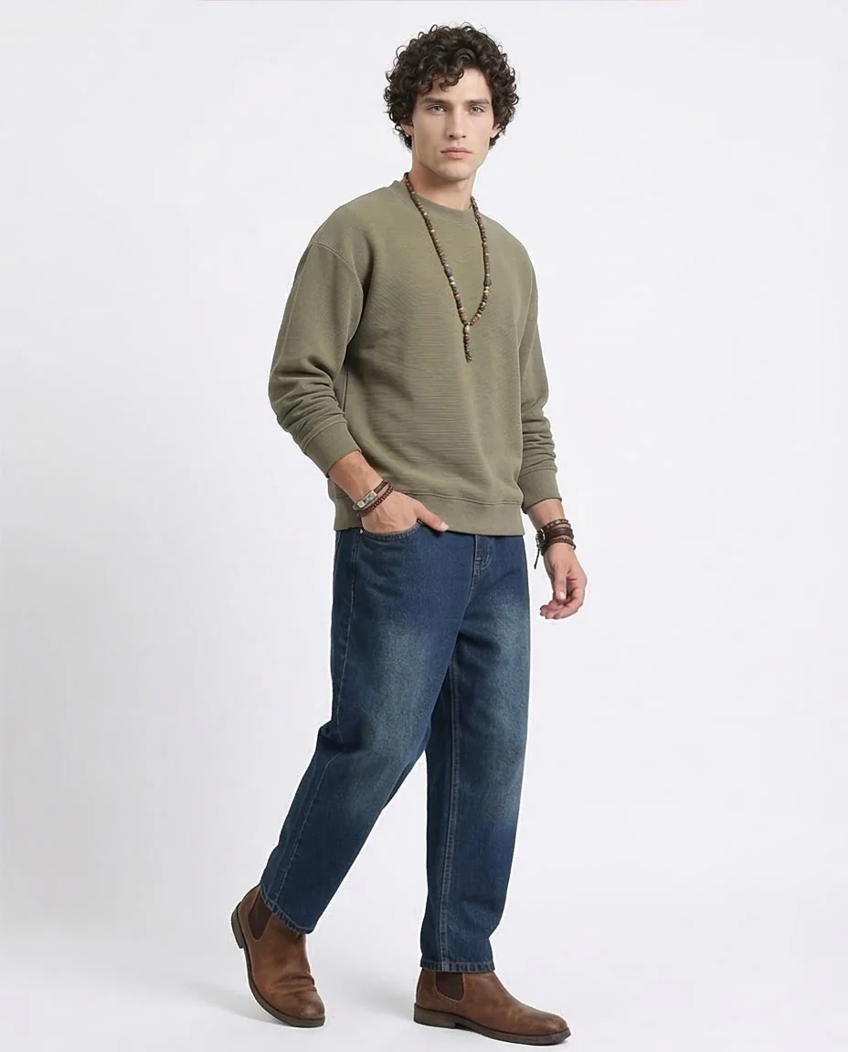 Ravin Men’s Ribbed Oversized Sweatshirt – Moss Green - R215077 - Image 5