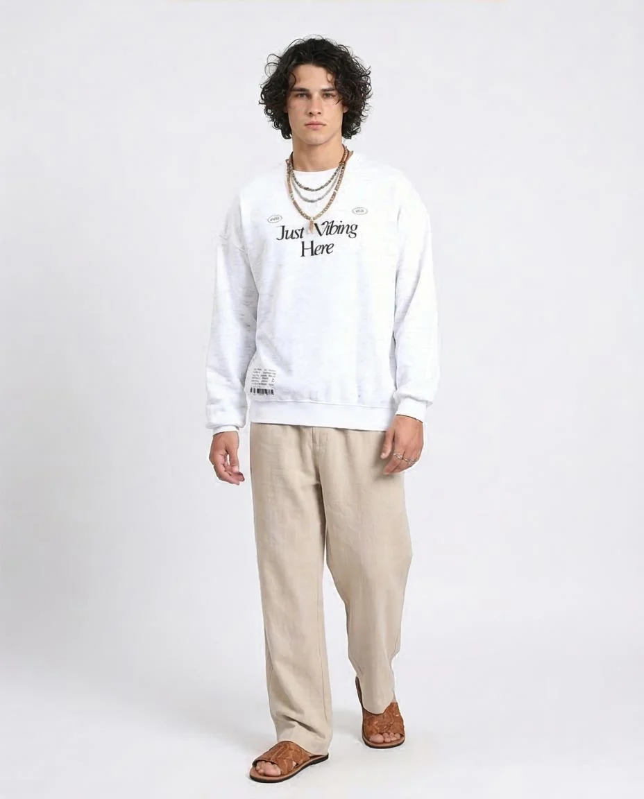 Ravin | "Just Vibing Here" Oversized Graphic Sweatshirt - Heather Off-White - R215110 - Image 5