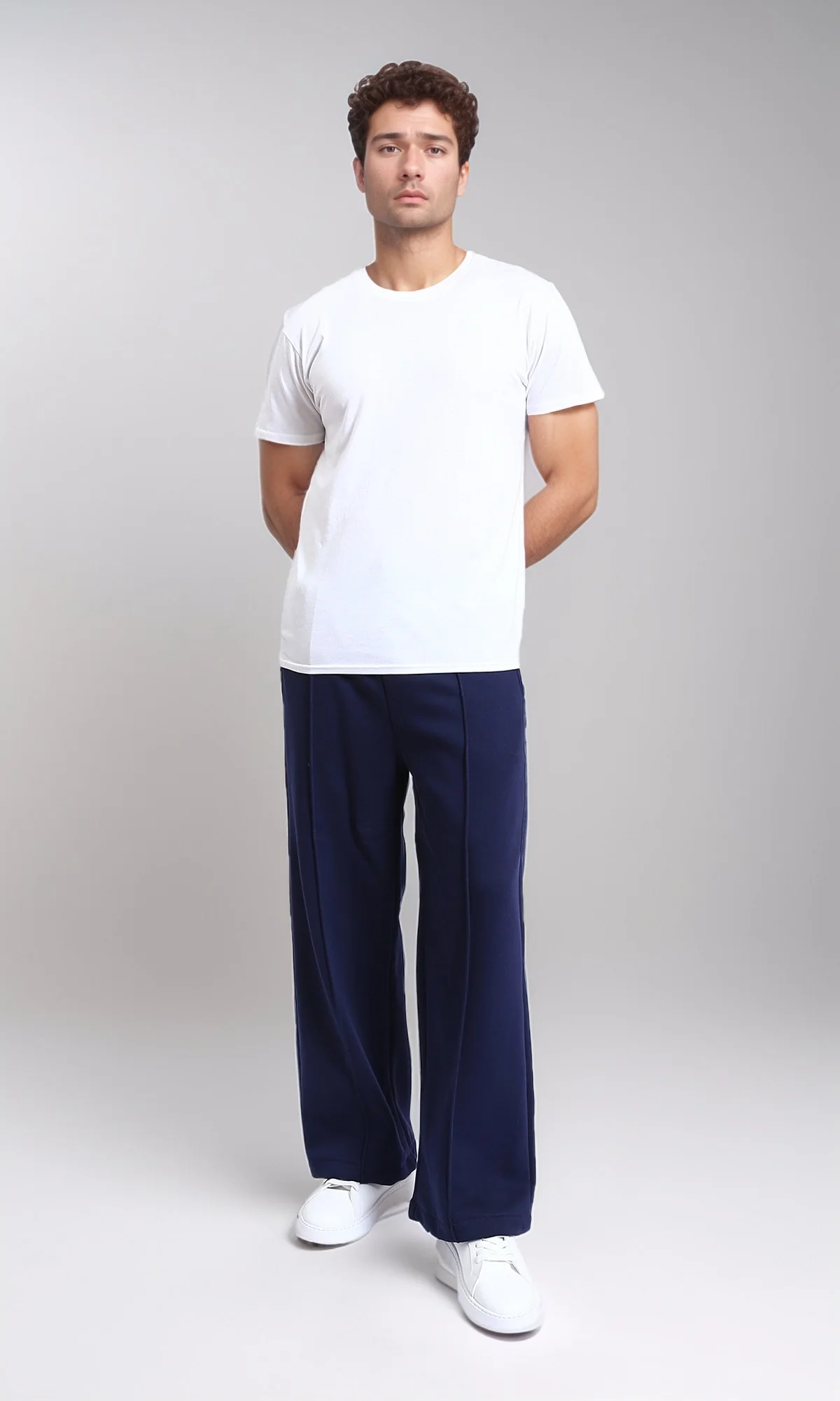 R215216 - Relaxed-Fit Drawstring Pants with Front Seams - Navy Blue - Image 4