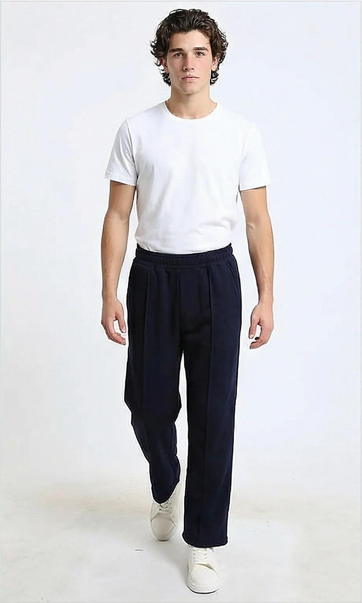 R215217 - Elastic Waist Comfy Cotton Pants - Navy Blue - Image 3