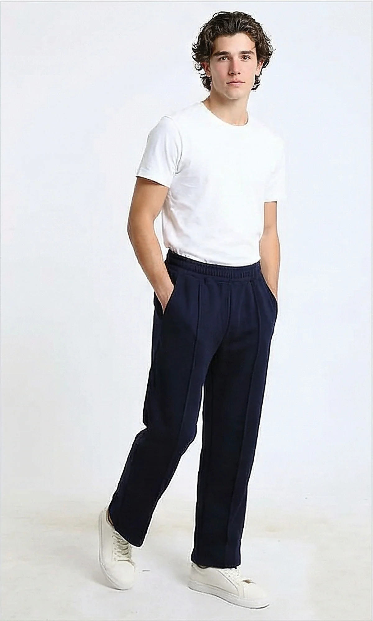 R215217 - Elastic Waist Comfy Cotton Pants - Navy Blue - Image 4