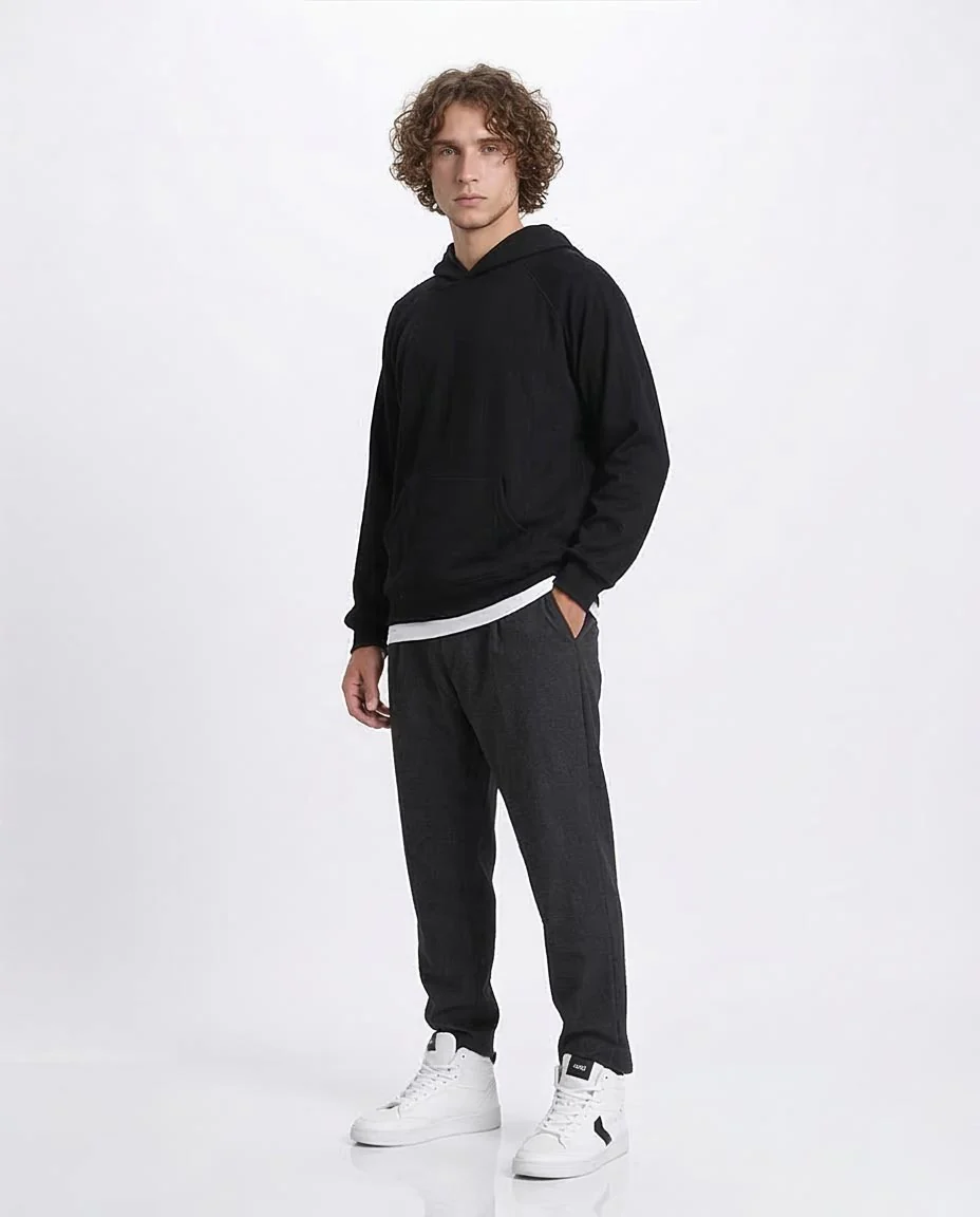 Ravin Men's Oversized Micro-Ribbed Heavyweight Hoodie – Charcoal Black - R215244 - Image 5