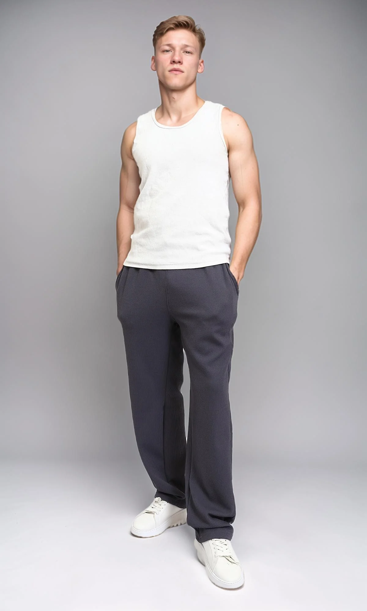 R215278 - Slip On Comfy Ribbed Pants - Dark Grey - Image 5