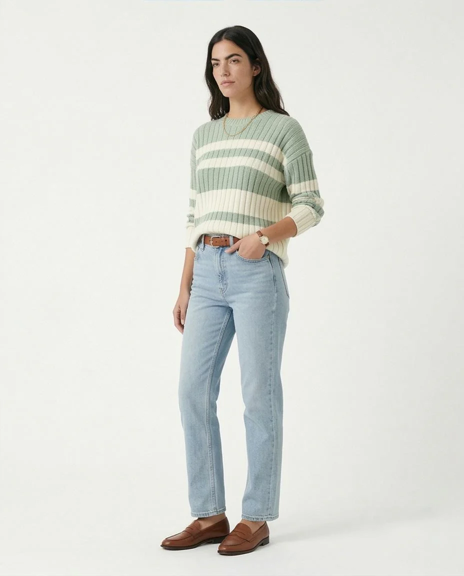 Ravin Women’s Striped Rib-Knit Oversized Sweater - Light Mint & White - R215284 - Image 5