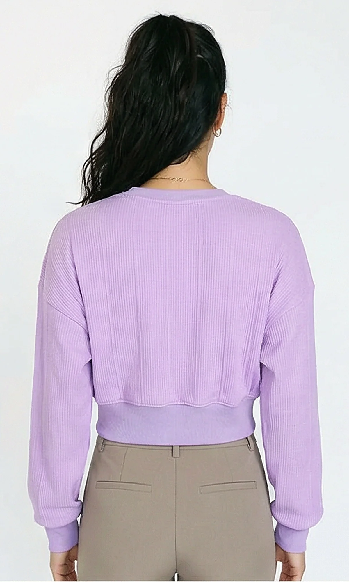 R215301 - Casual Self Striped Cropped Sweatshirt - Light Purple - Image 2