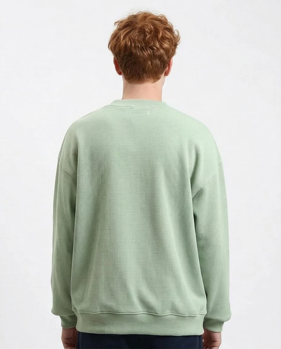 Ravin Men’s "Strong Alone" Waffle Knit Graphic Sweatshirt Embroidery - Mint - R215317 - Image 2