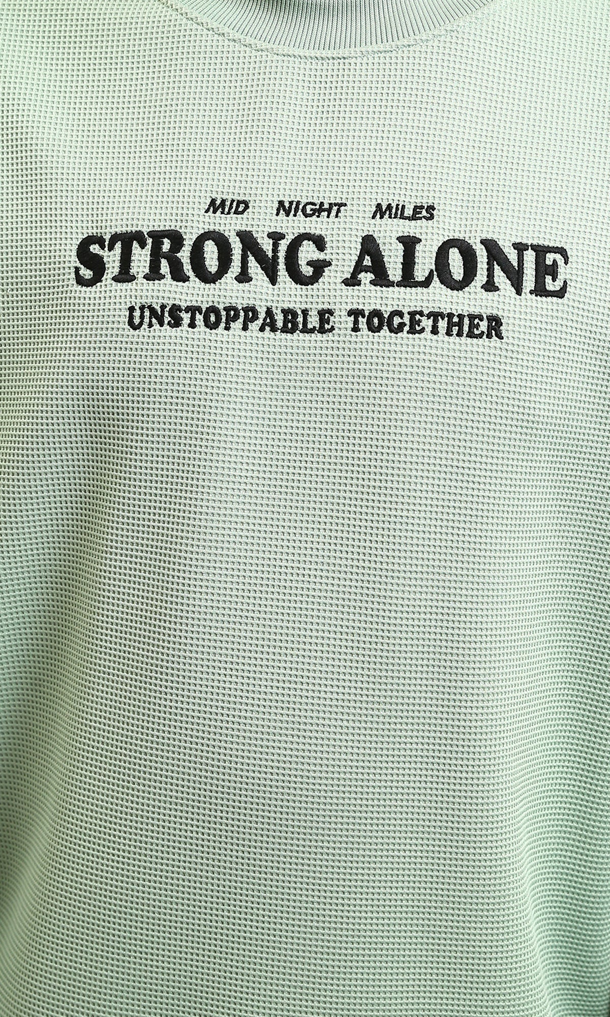 Ravin Men’s "Strong Alone" Waffle Knit Graphic Sweatshirt Embroidery - Mint - R215317 - Image 3