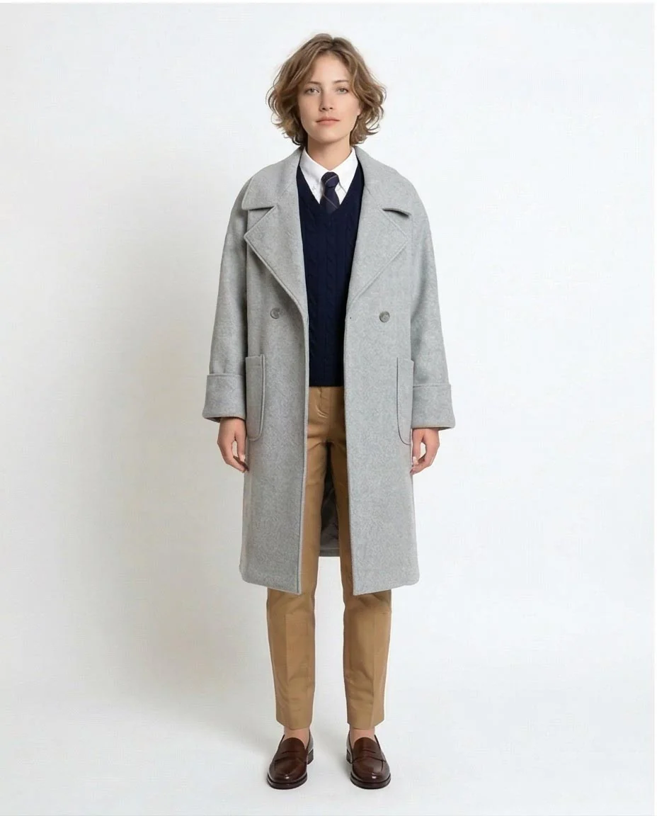 Ravin Oversized Double-Breasted Wool-Blend Overcoat in Heather Grey - R215320 - Image 5