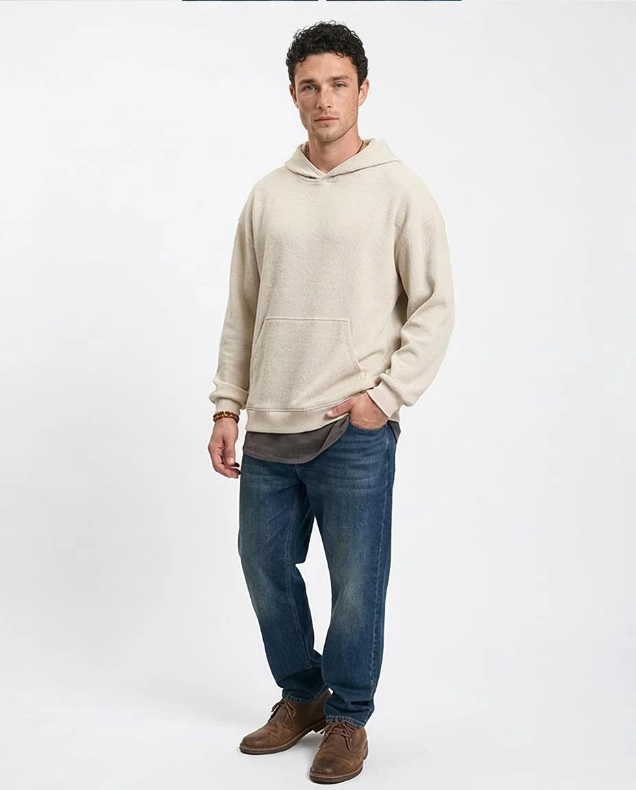 Men’s Chunky Ribbed Knit Oversized Hoodie – Sand - R215380 - Image 3