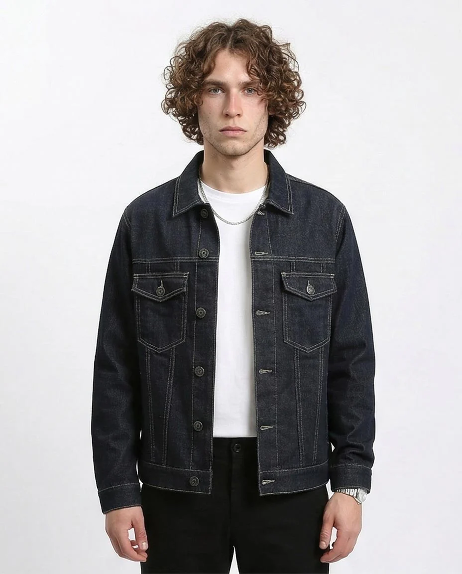 Ravin Men's Deep Indigo Slim Fit Trucker Jacket - Blue Black - R215620