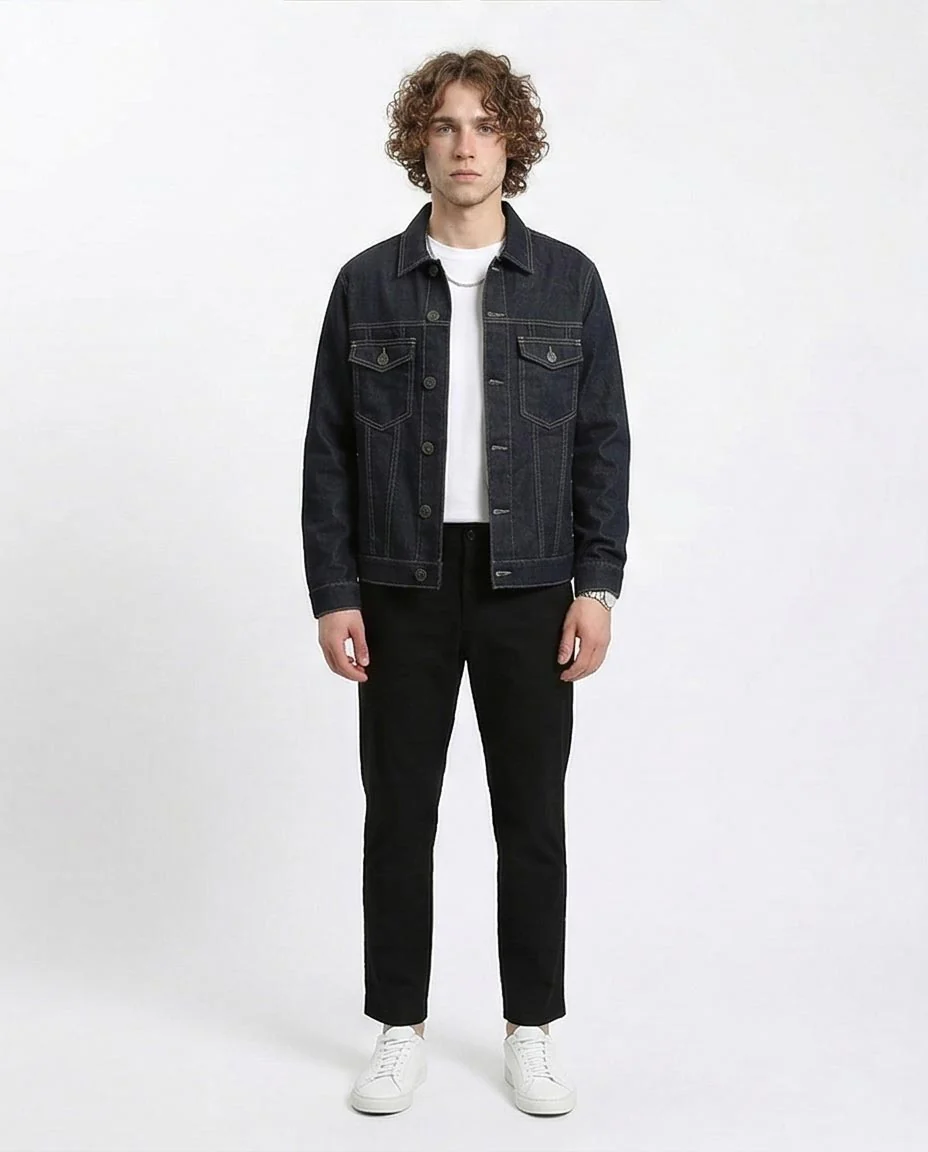 Ravin Men's Deep Indigo Slim Fit Trucker Jacket - Blue Black - R215620 - Image 4