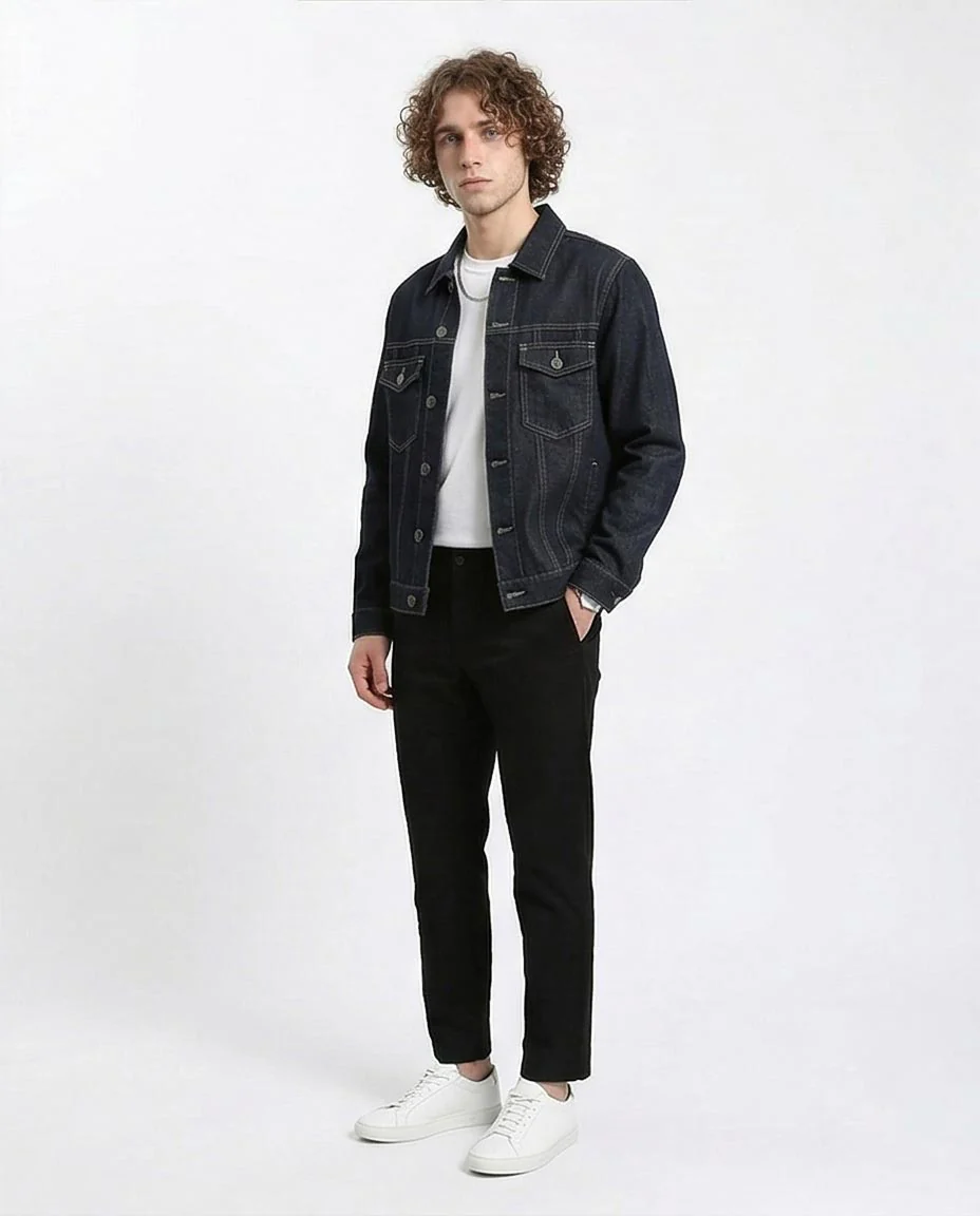 Ravin Men's Deep Indigo Slim Fit Trucker Jacket - Blue Black - R215620 - Image 5