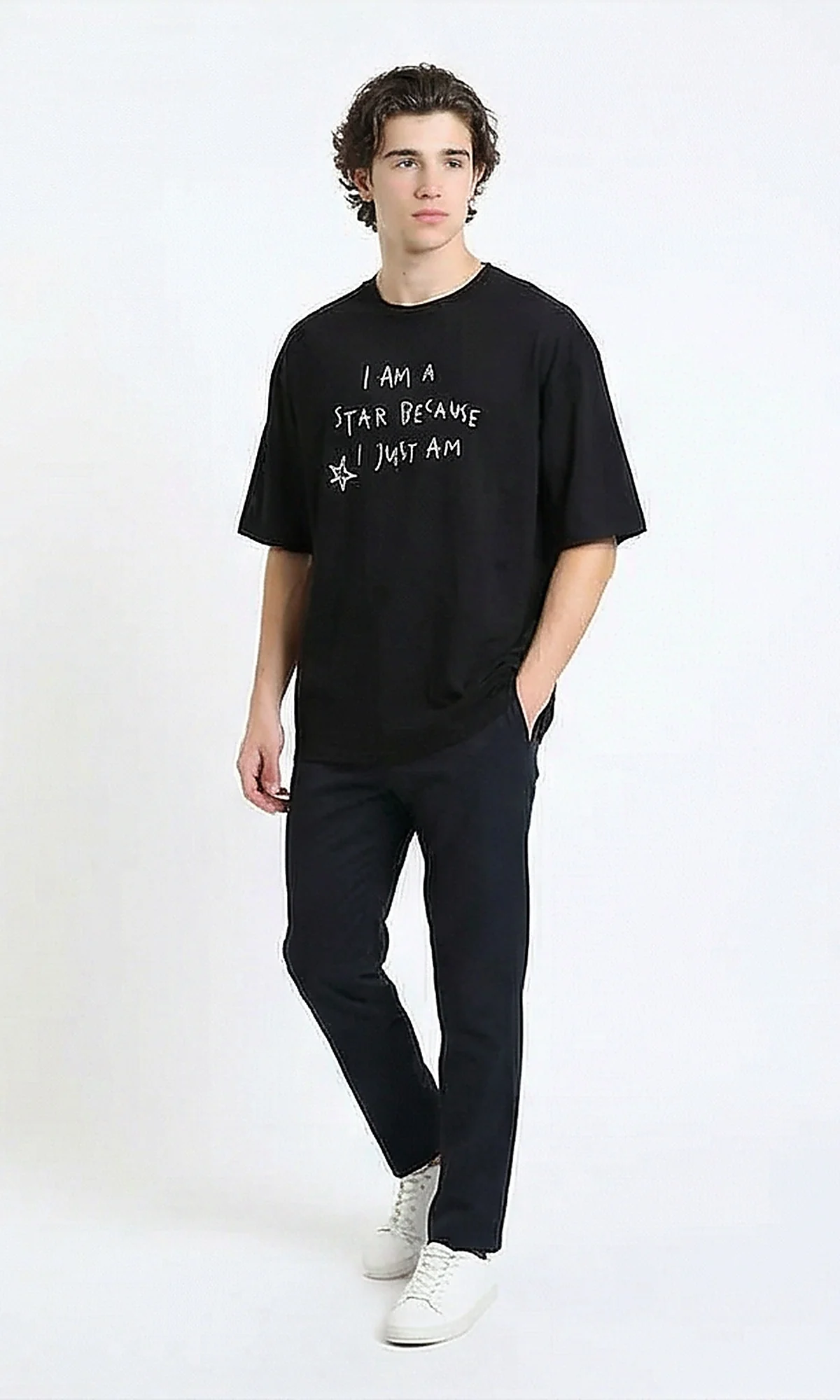R215732 - Front Print Slip On Printed Tee - Black - Image 4