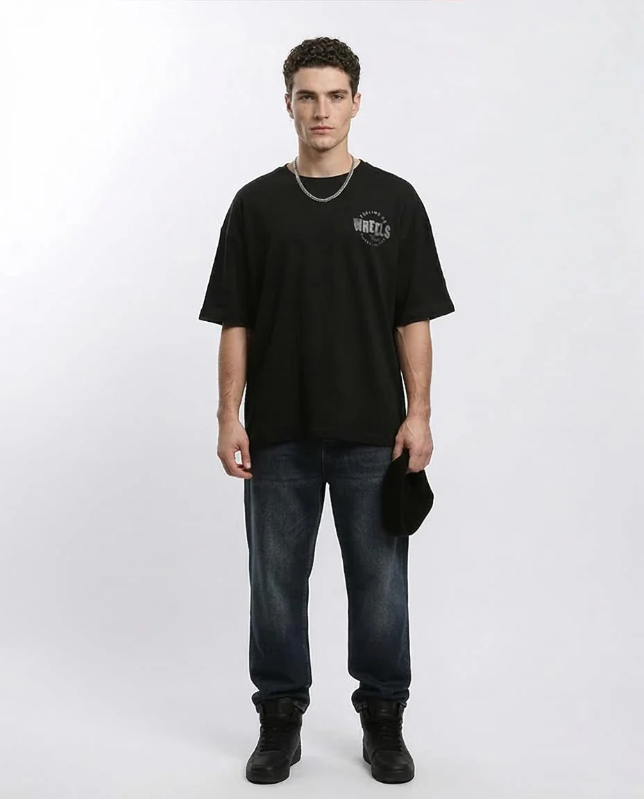RAVIN Men’s Oversized "Rolling on Wheels" Graphic T-Shirt – Black - R215733 - Image 3
