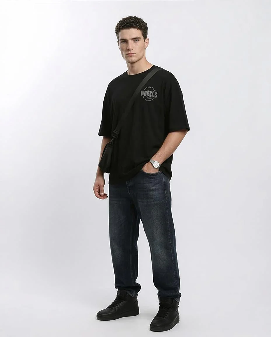 RAVIN Men’s Oversized "Rolling on Wheels" Graphic T-Shirt – Black - R215733 - Image 5