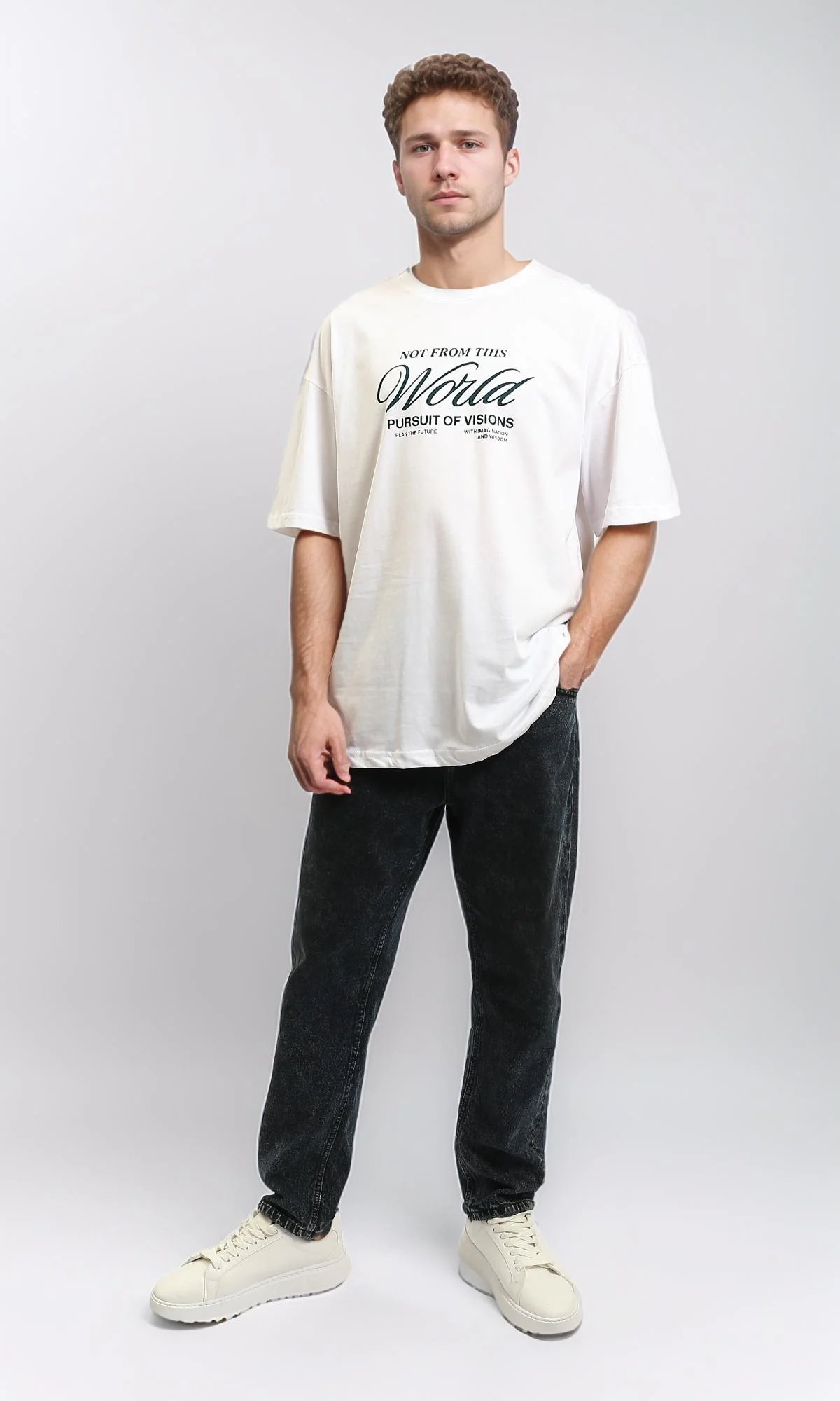 R215743 - Relaxed Fit Printed Cotton Tee - White - Image 5