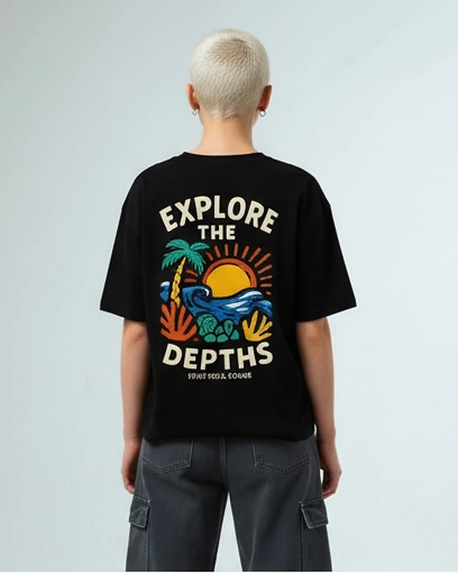 R215764 - Relaxed Fit Tee with Front & Back Print Tee - Black - Image 2
