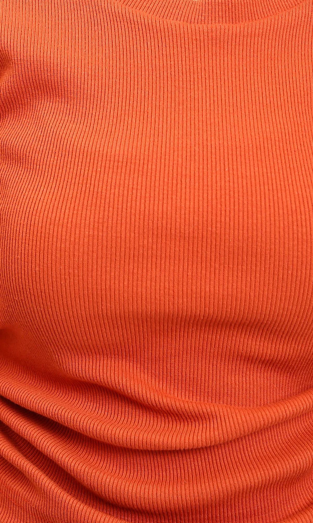 R215791 - Long Sleeves Ribbed Top with Drawstring - Dark Orange - Image 3