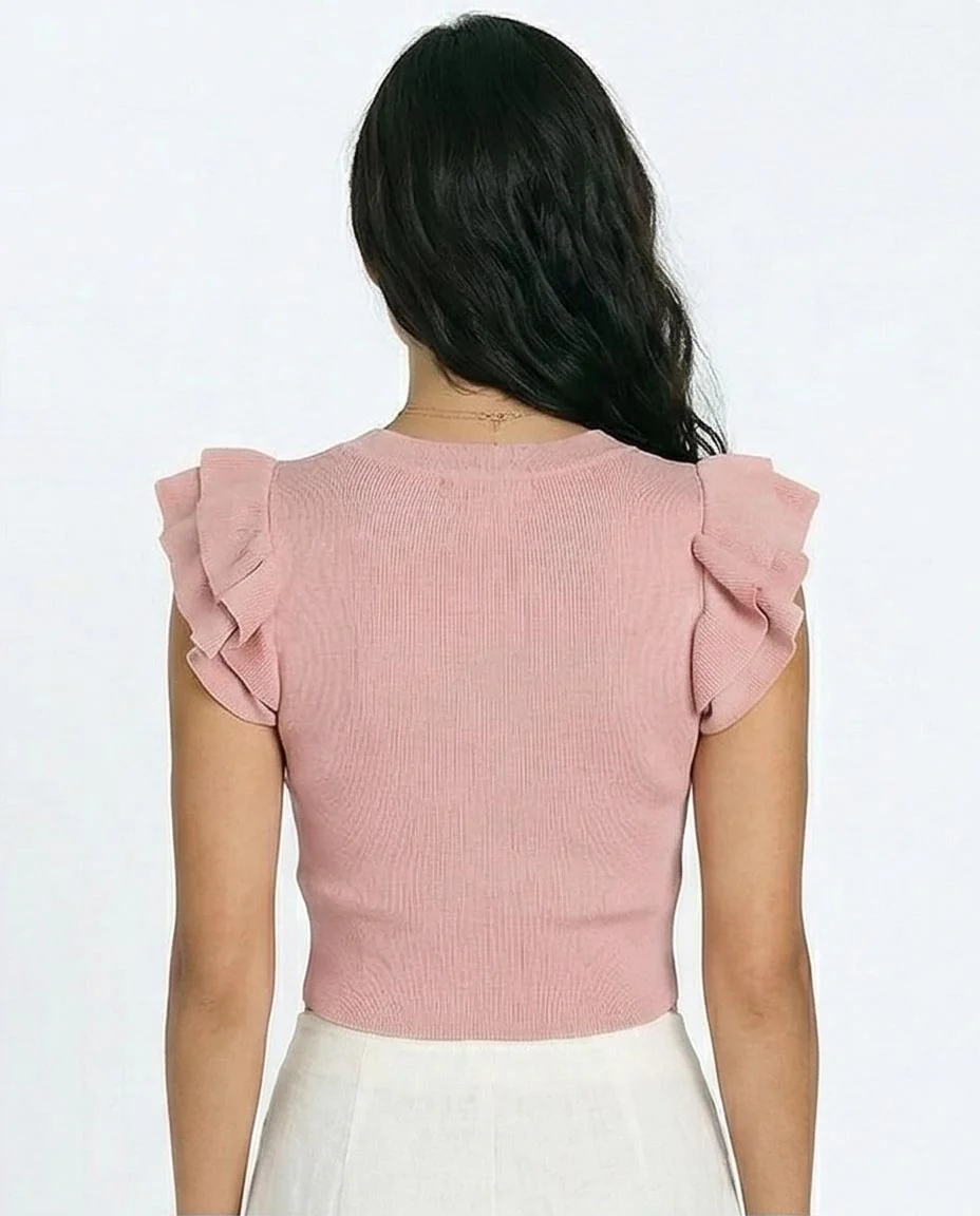 Ruffled Sleeves Crew Neck Top - Dusty Rose - R215800 - Image 2