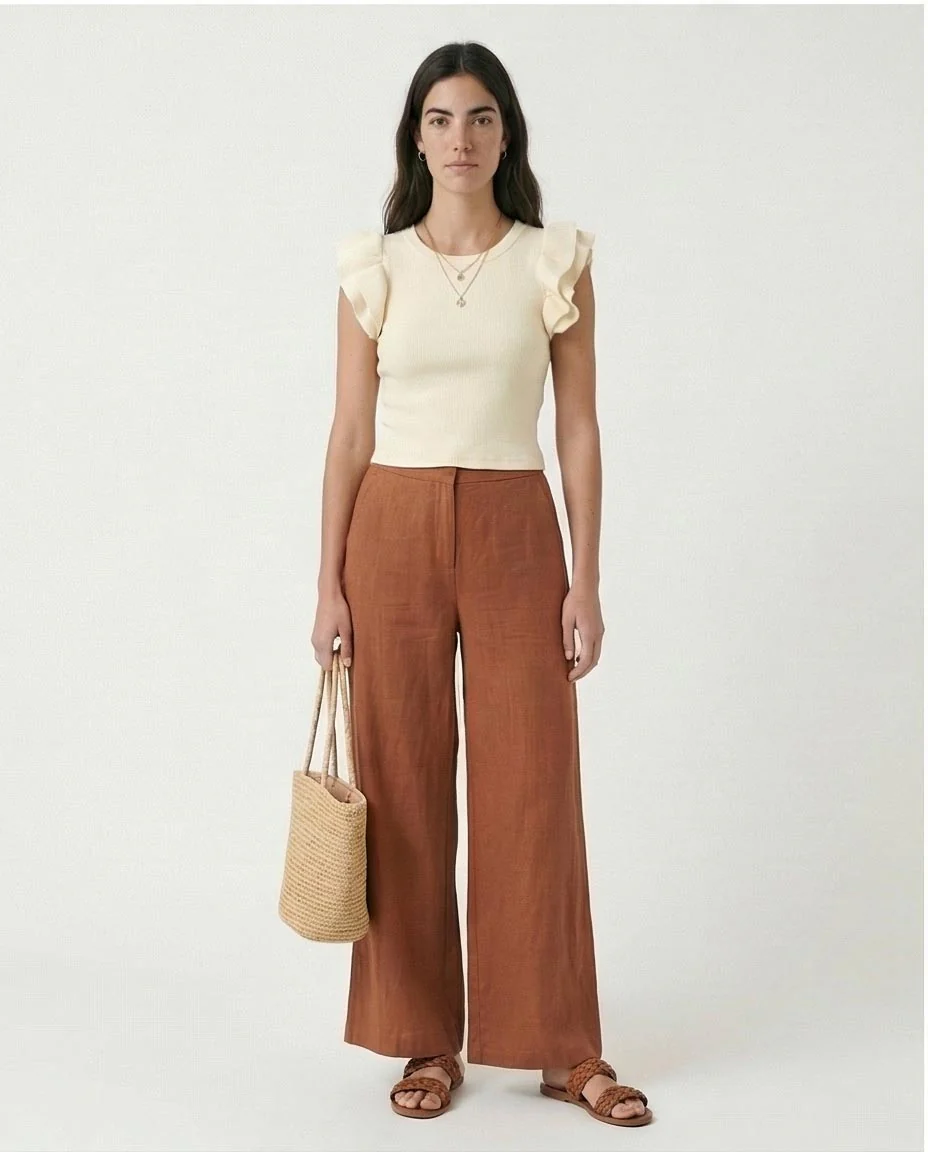 Ruffled Sleeves Feminine Crew Neck Top - Off-White - R215802 - Image 4