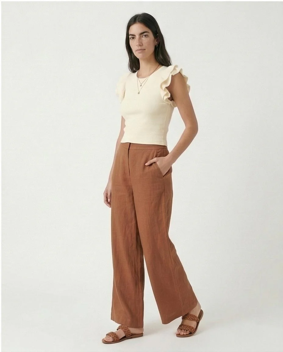 Ruffled Sleeves Feminine Crew Neck Top - Off-White - R215802 - Image 5
