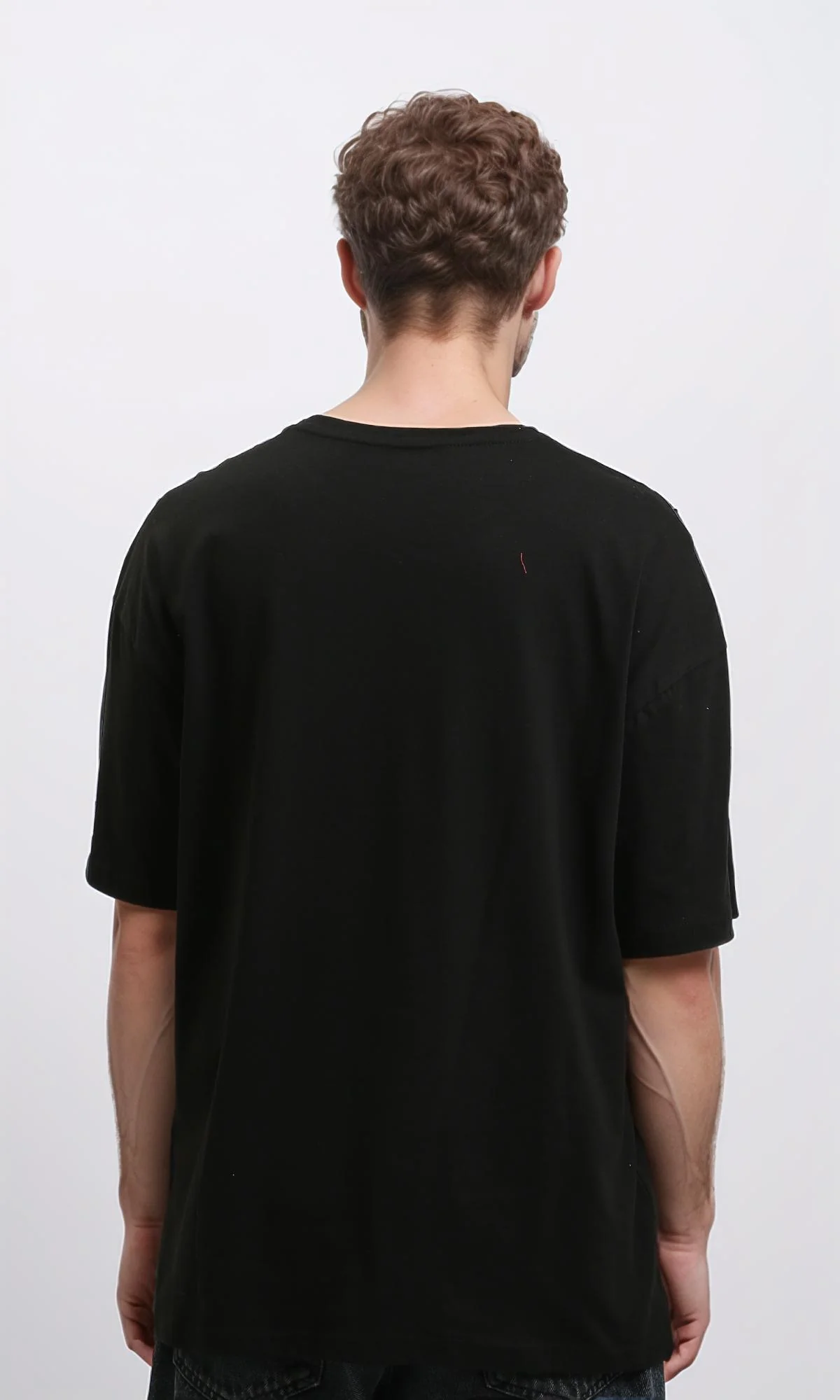 R215861 - Elbow-Sleeves Solid Relaxed Basic Tee - Black - Image 2