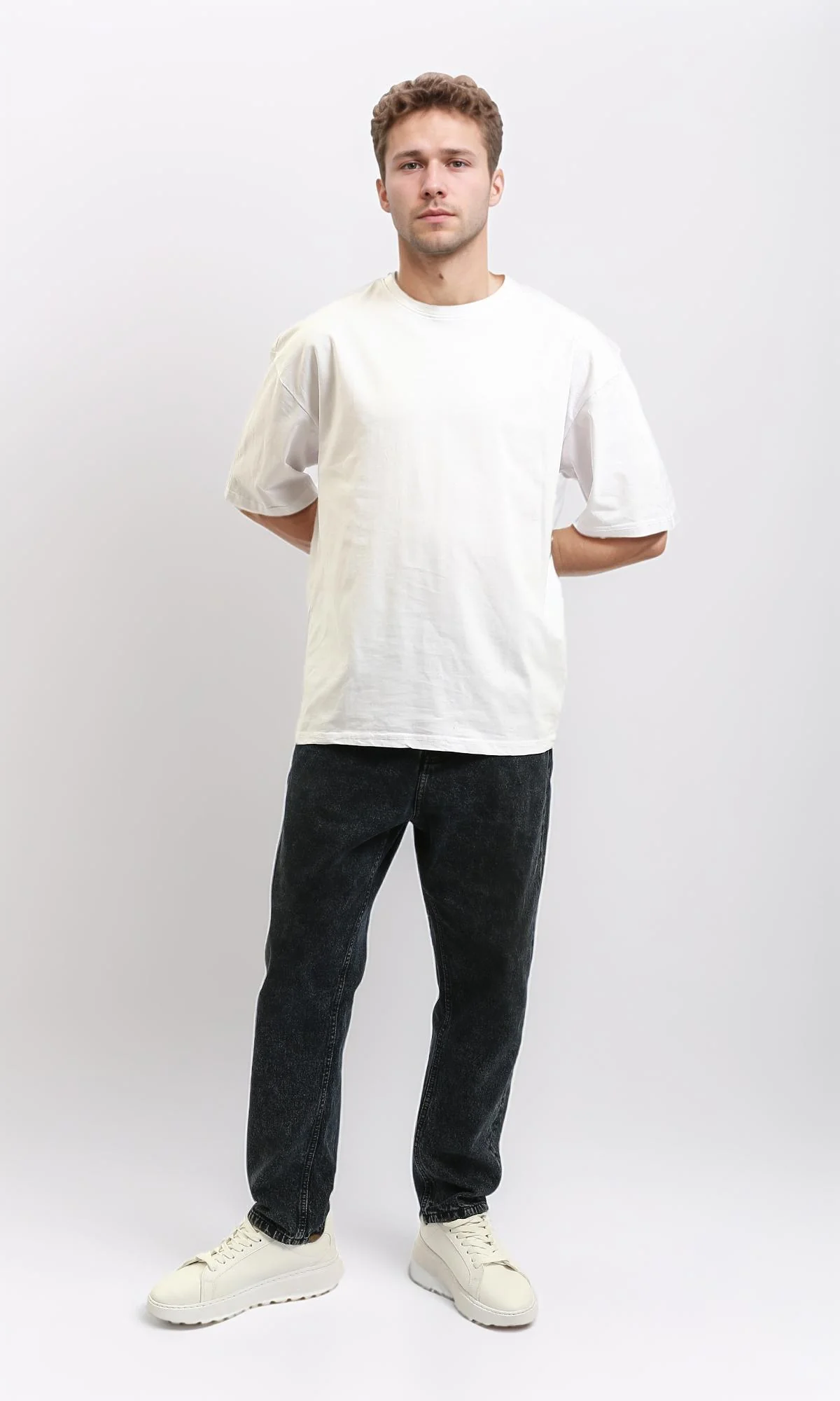 R215865 - Elbow-Sleeves Cotton Relaxed Basic Tee - White - Image 5